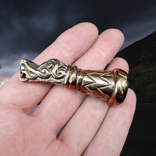 Large Drinking Horn Finial with Gotland Dragon Head on Hand
