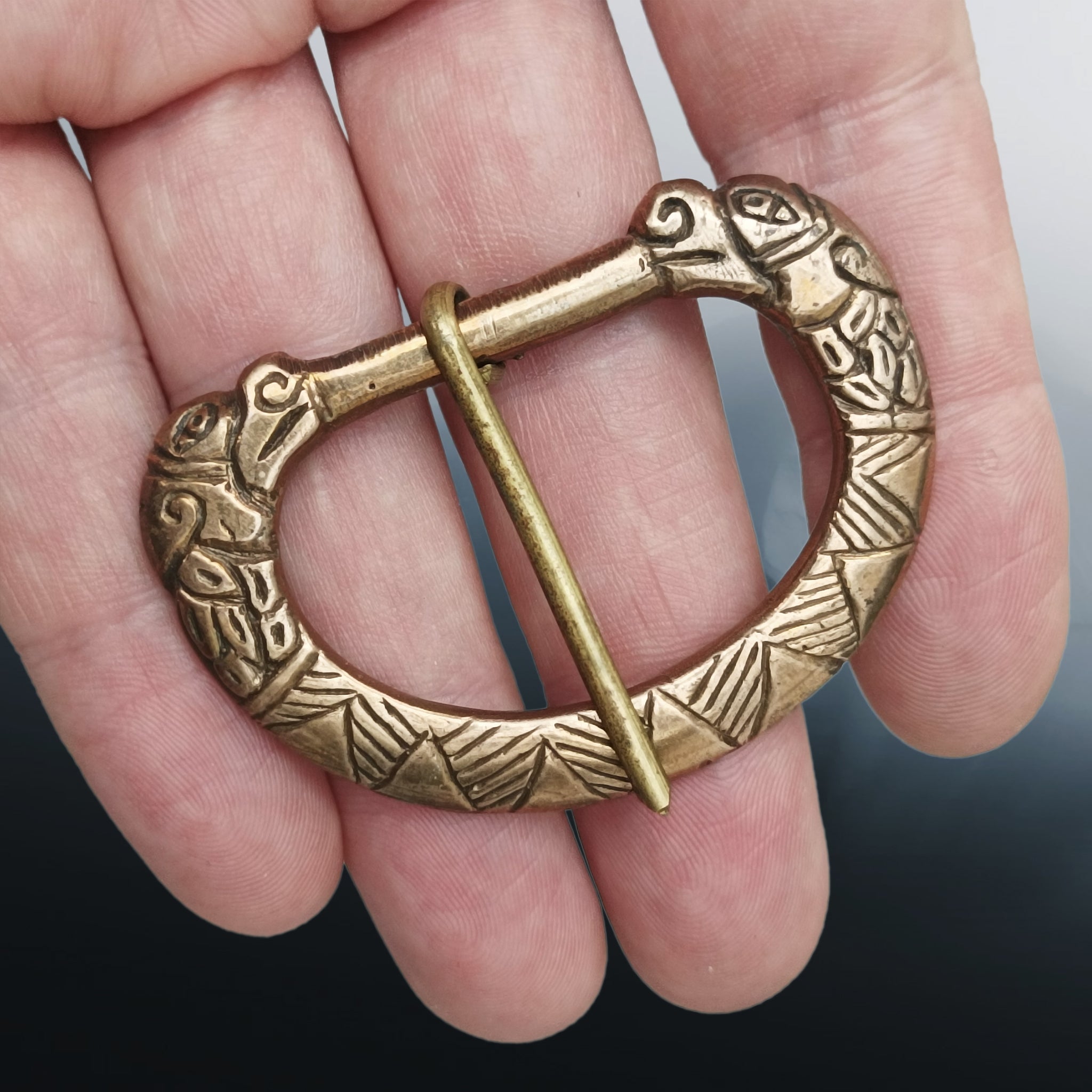 9th - 10th Century Bronze Replica Viking / Saxon Buckle from Orkney in Hand