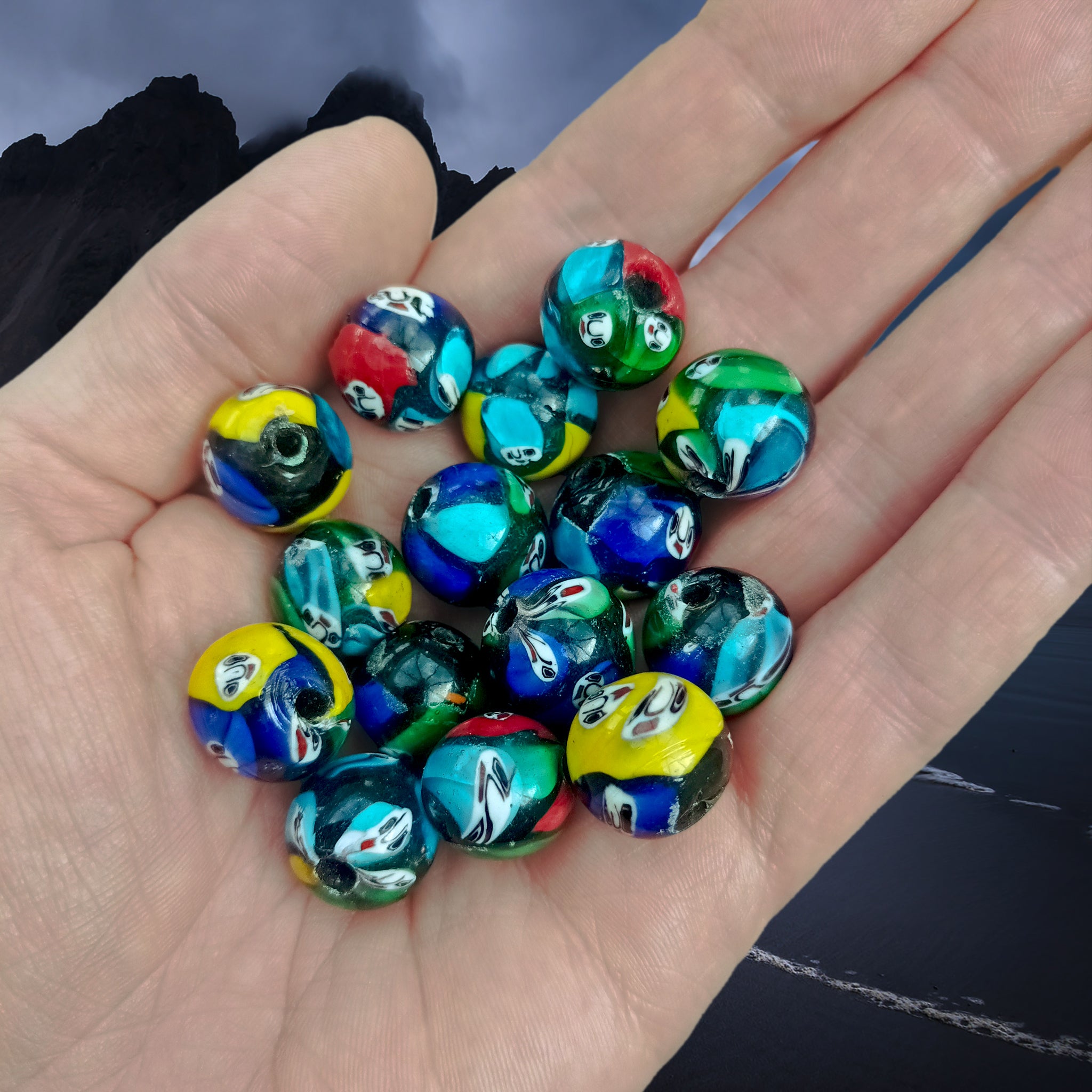 Hand-Painted Glass Replica Viking Beads from Birka on Hand