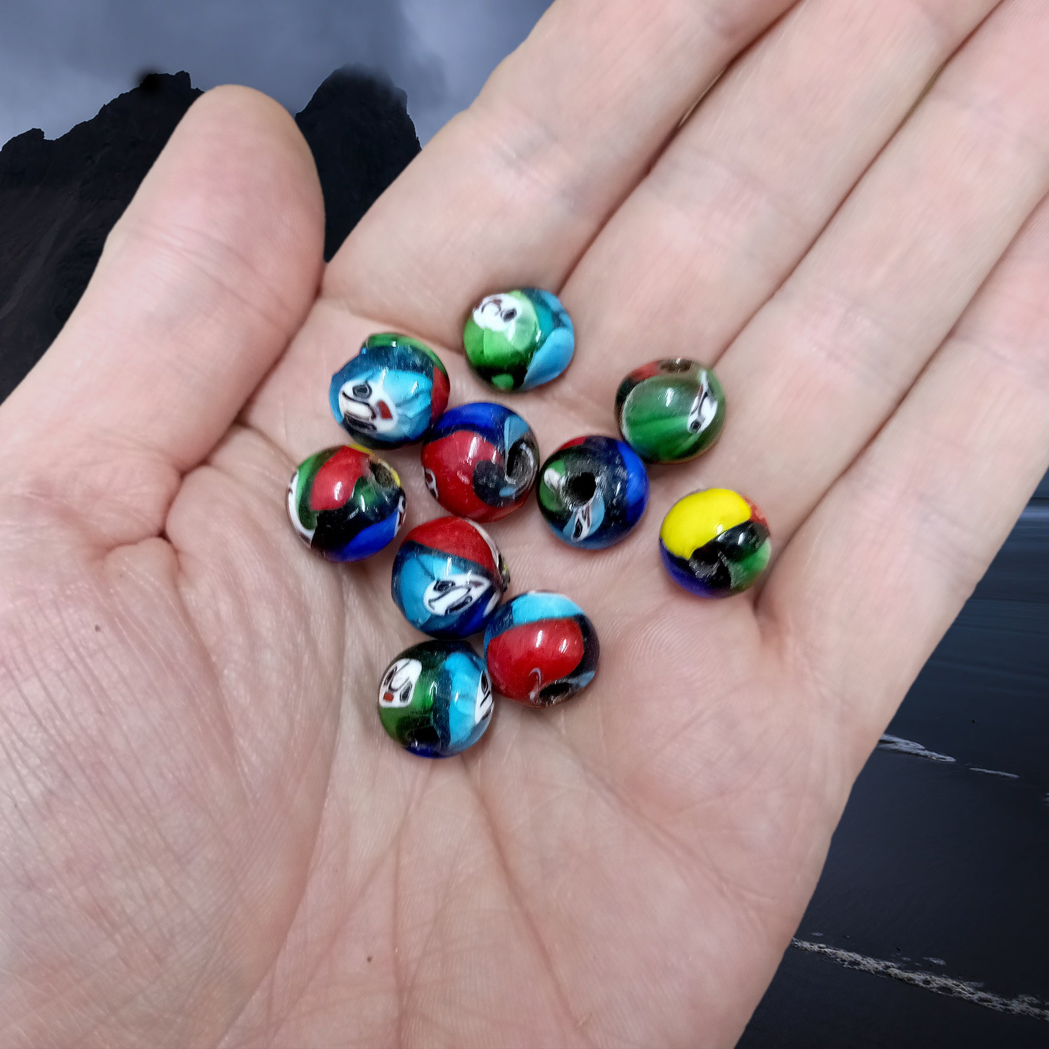 Small Hand-Painted Glass Replica Viking Beads from Birka on Hand x 10
