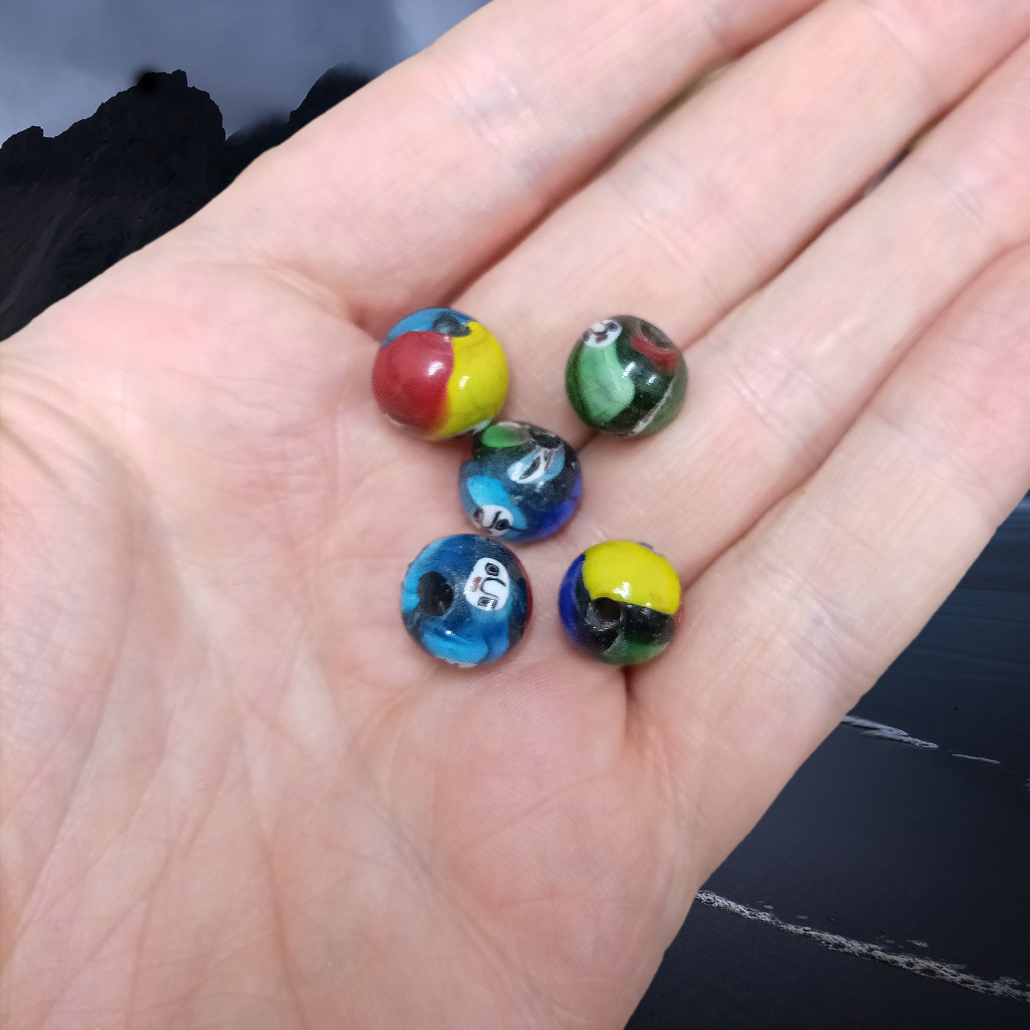 Small Hand-Painted Glass Replica Viking Beads from Birka on Hand x 5