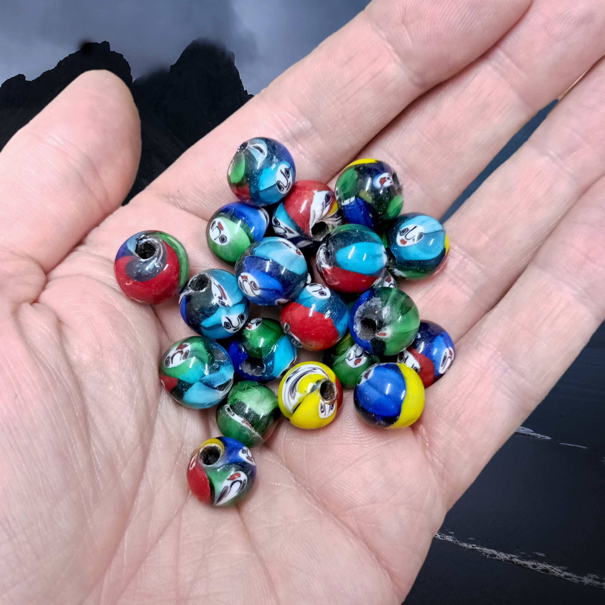 Small Hand-Painted Glass Replica Viking Beads from Birka on Hand