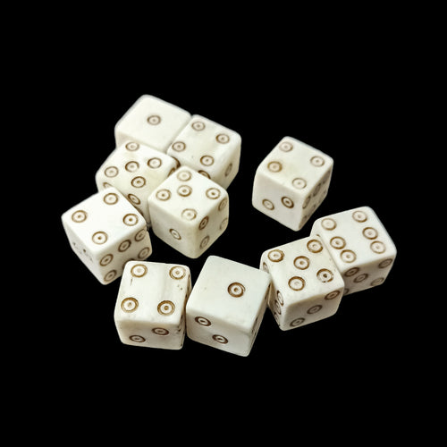 Medium Bone Dice With Brown Dot and Rings Marks x 10