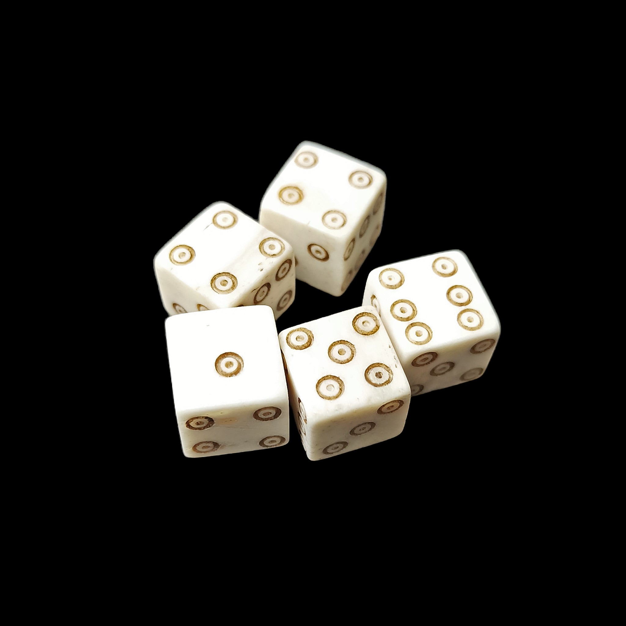 Medium Bone Dice With Brown Dot and Rings Marks x 5