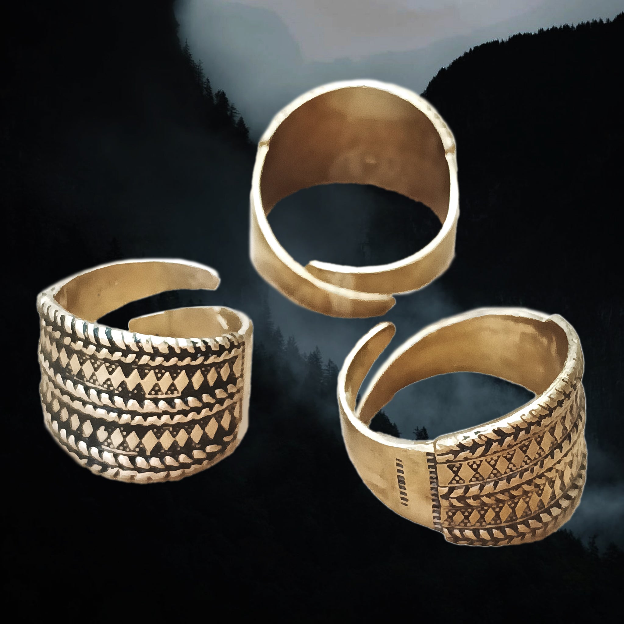 Bronze Replica Rings with Decorated Viking Design - Various Angles