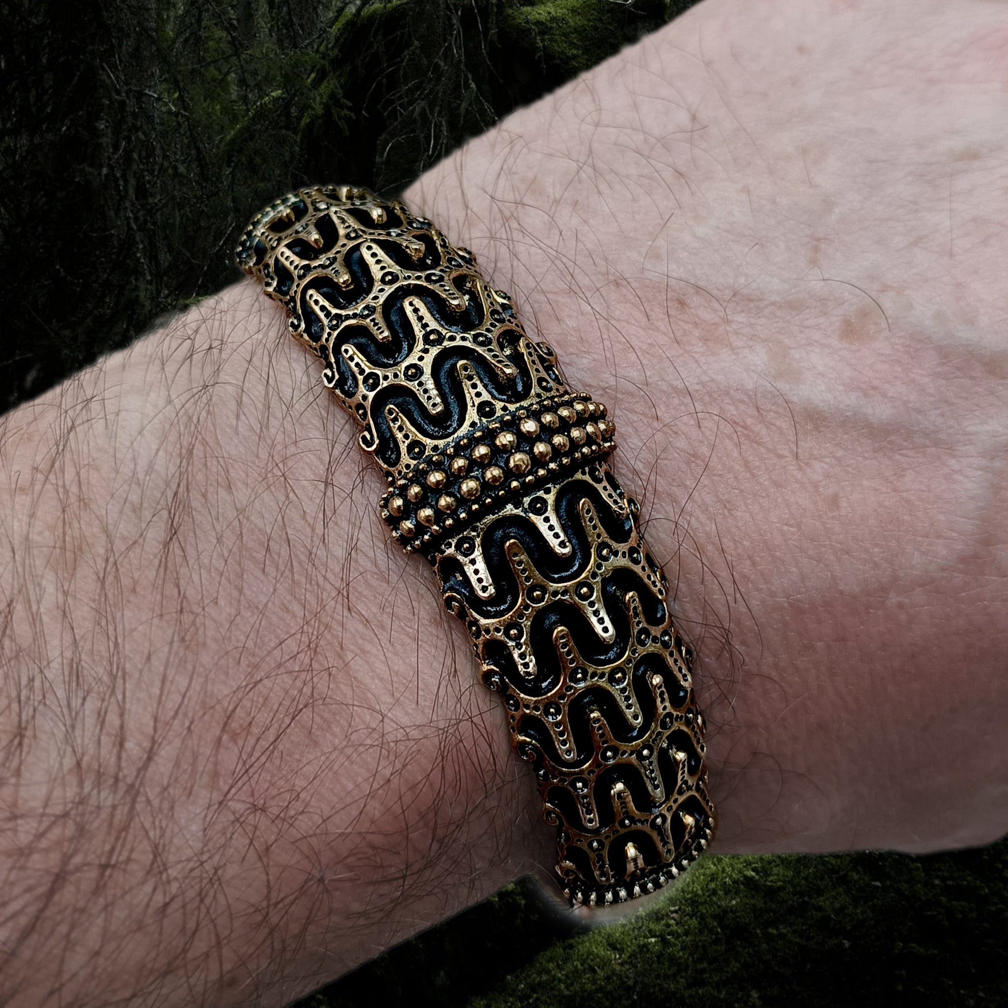 Bronze Replica Viking Bracelet / Arm Ring from Falster on Wrist