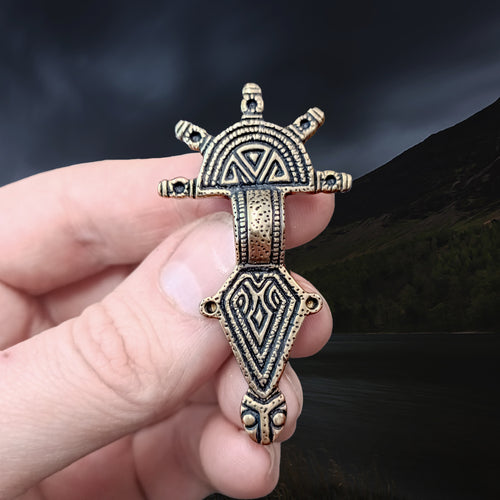 Large Bronze Gotland Vendel Brooch in Fingers