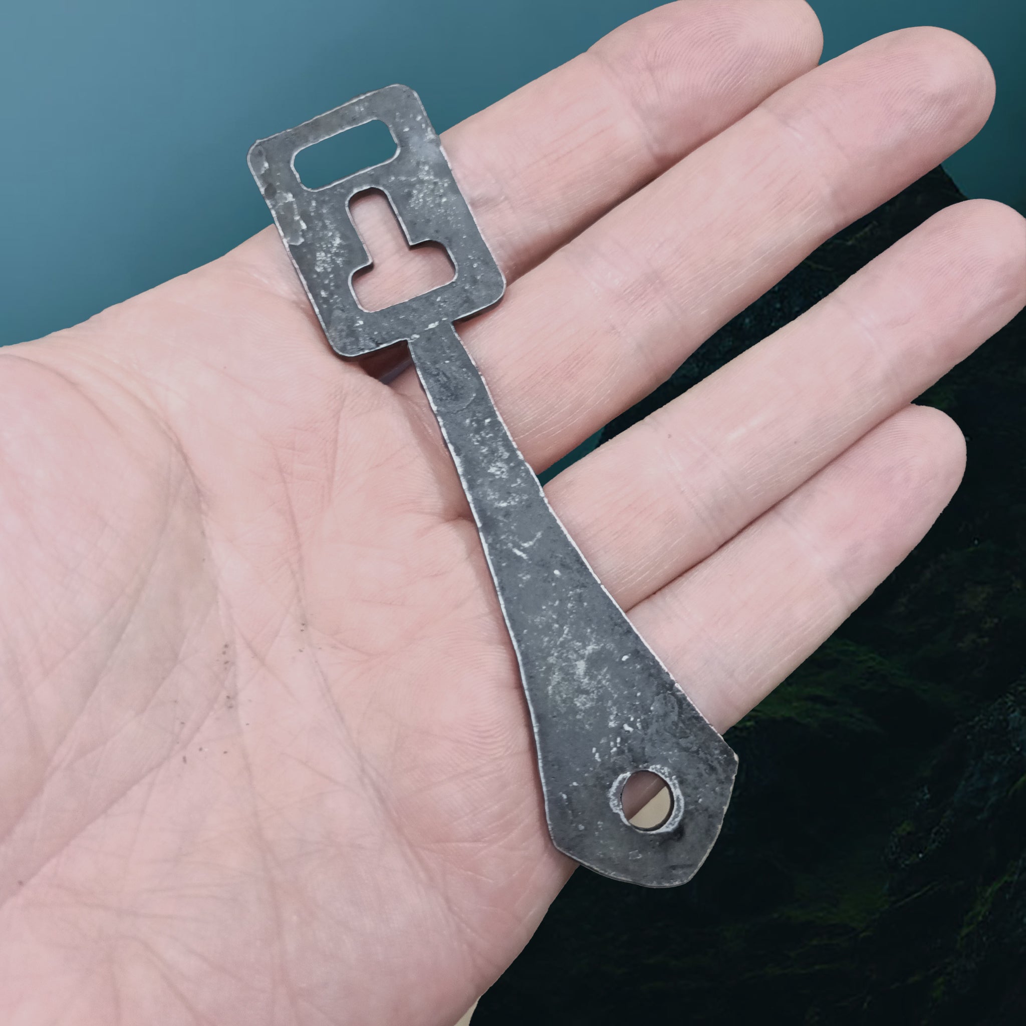 Hand-Forged Replica Viking Steel Padlock Key on Hand