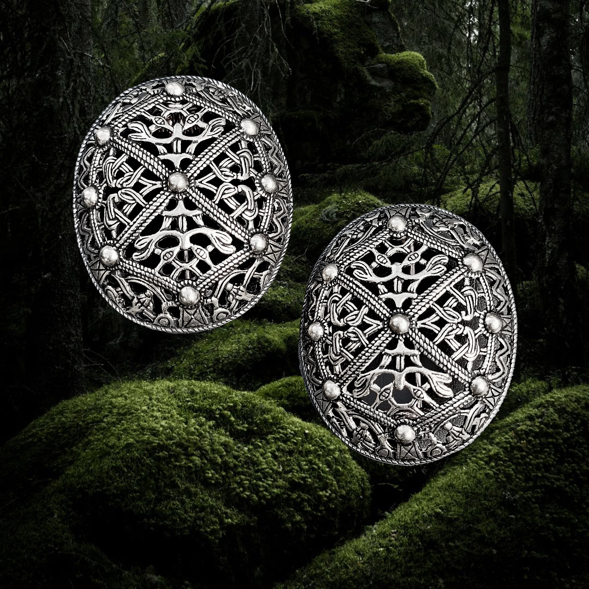 Silver Plated Borre Style Openwork Akershus Viking Tortoise Brooches