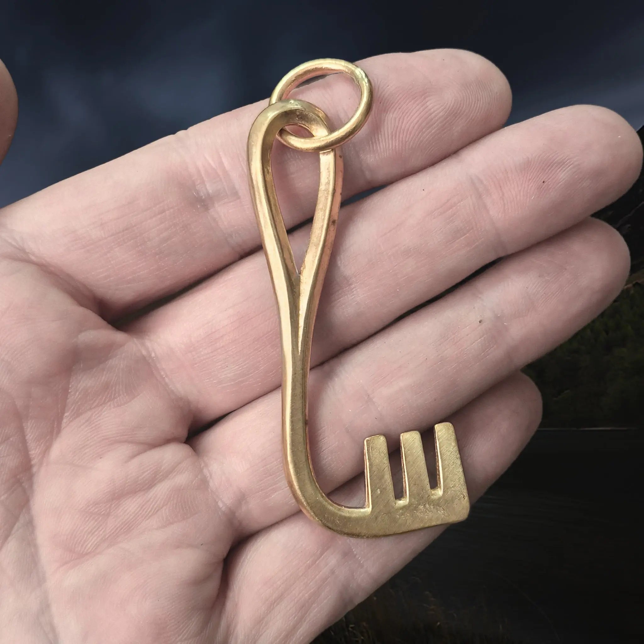 Replica Viking Grave Find Large L-Shaped Key Pendant - Bronze on Hand