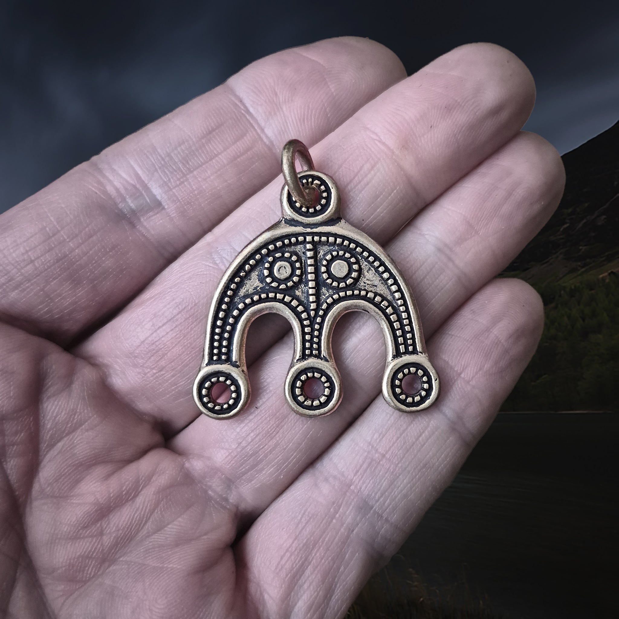 Viking Replica Grave Find - Bronze Bead Divider from Öland on Hand