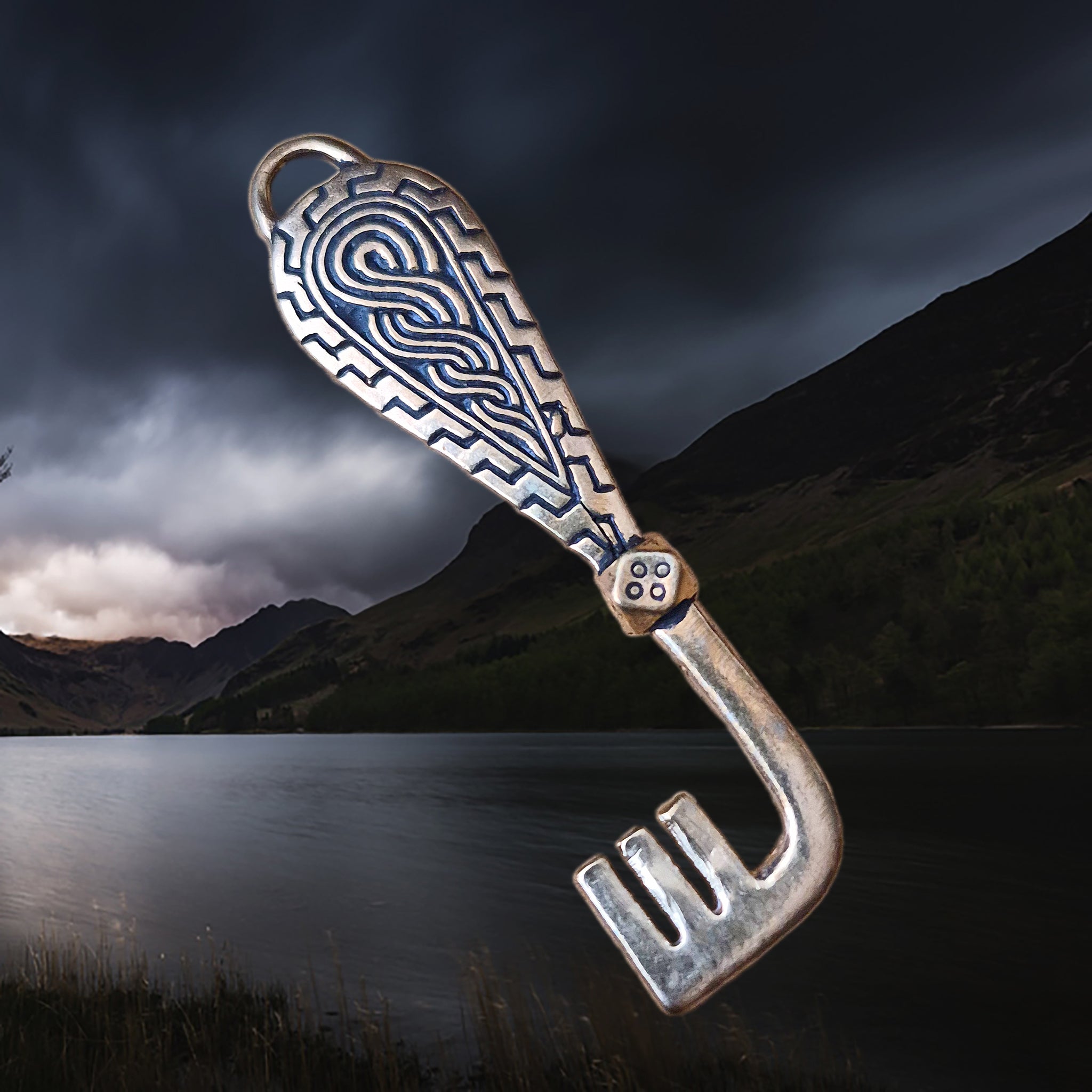Viking Age Grave Find Replica Bronze Viking Casket Key Pendant - Angled