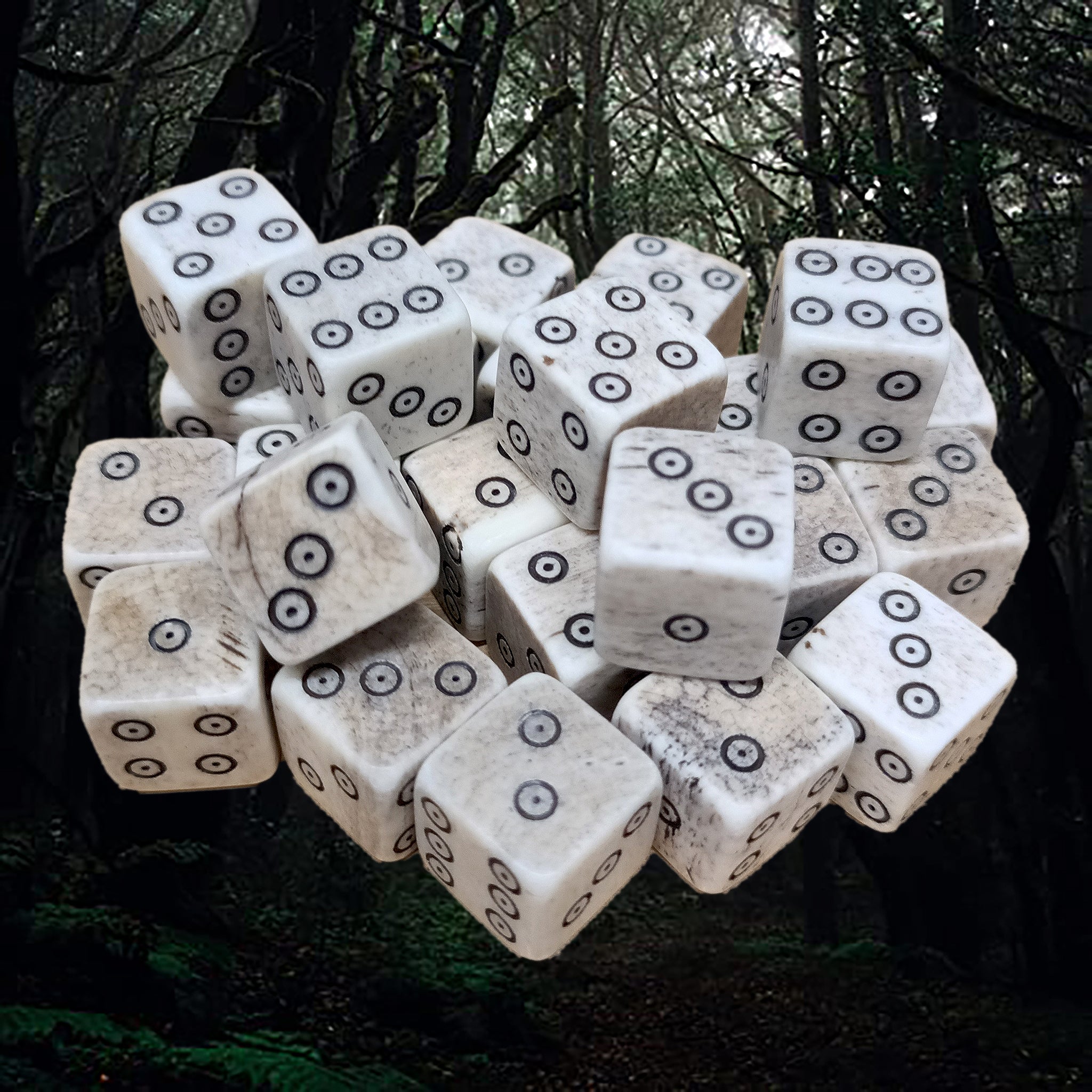 Large Size Cow Bone Dice Replicas with Hand-Carved Dot & Ring Spots