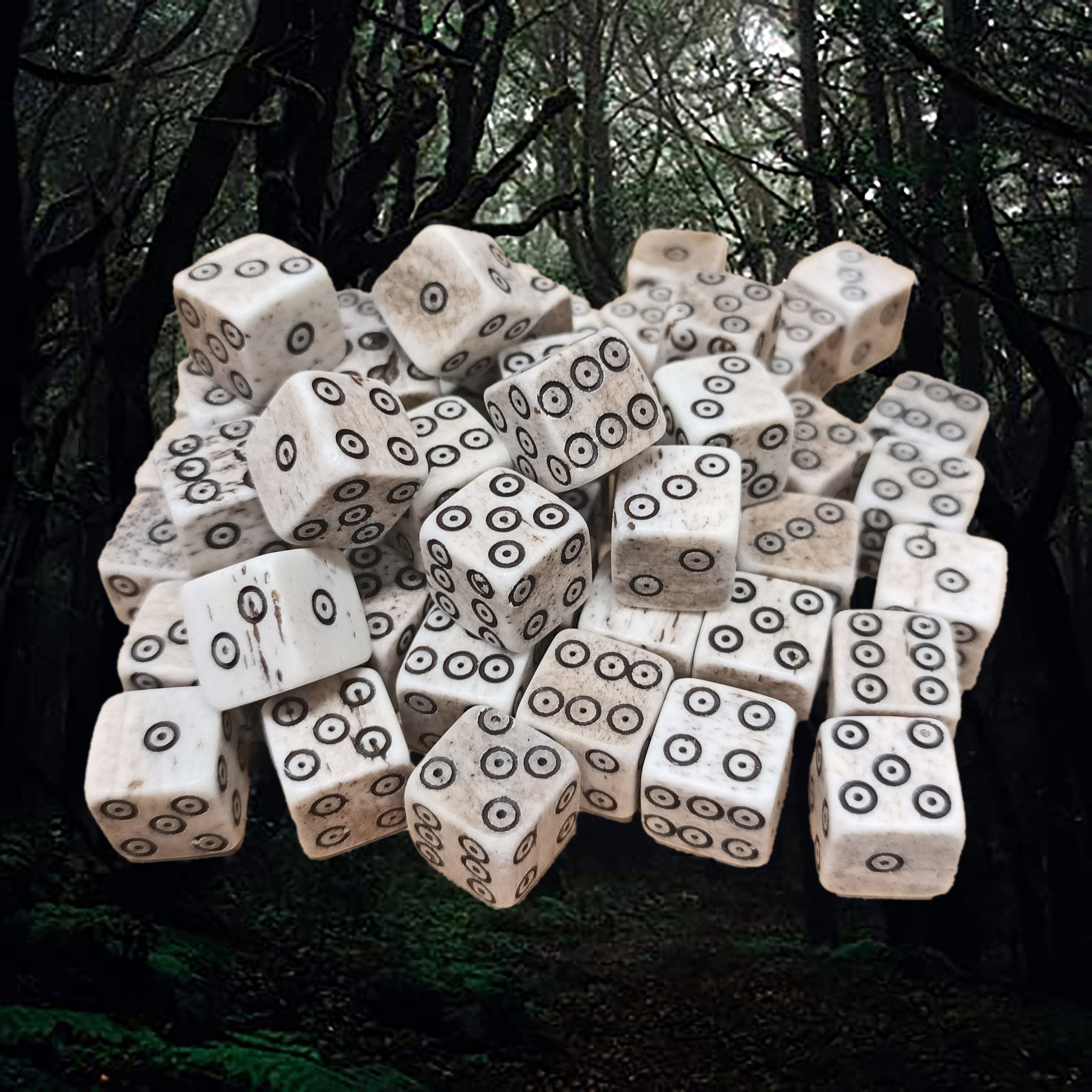 Cow Bone Replica Medium Dice with Hand-Carved Dot & Ring Spots