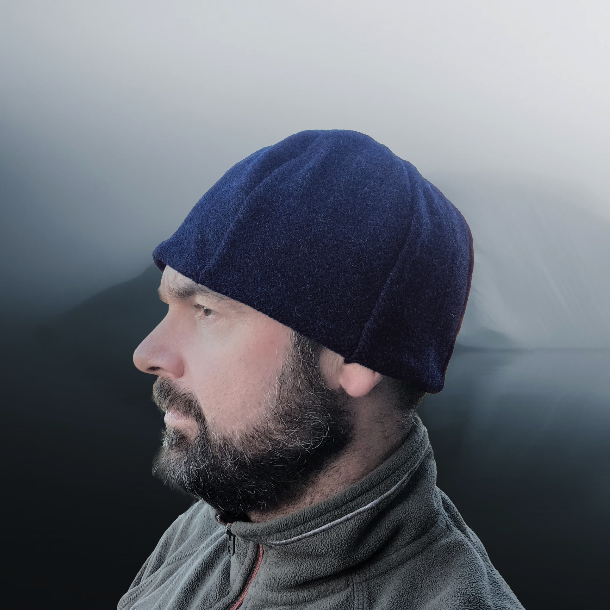 6 Panel Wool Viking Hat from Birka - Dark Blue Herringbone