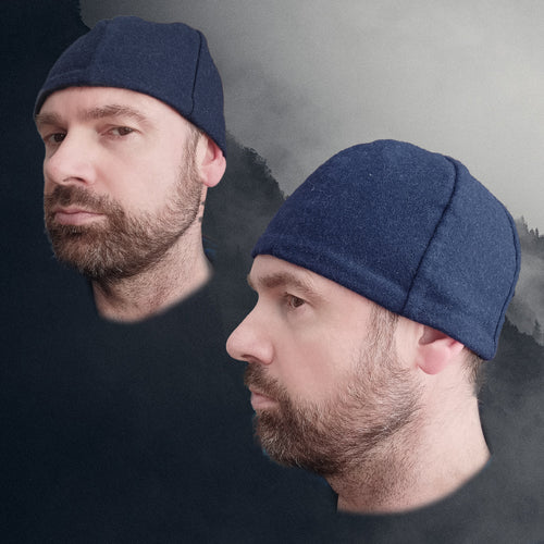 6 Panel Wool Viking Hat from Birka - Dark Blue - Medium
