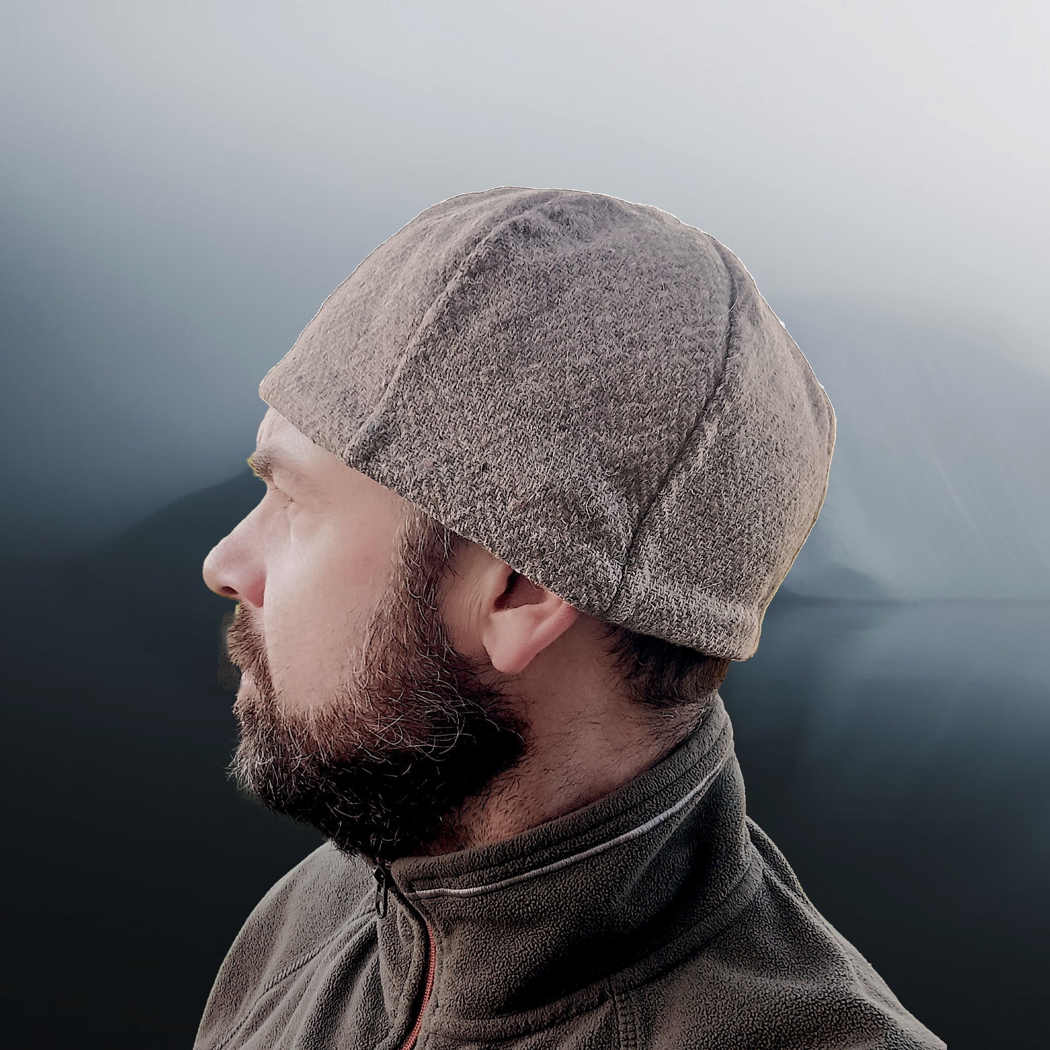 6 Panel Wool Viking Hat from Birka = Grey Brown Herringbone