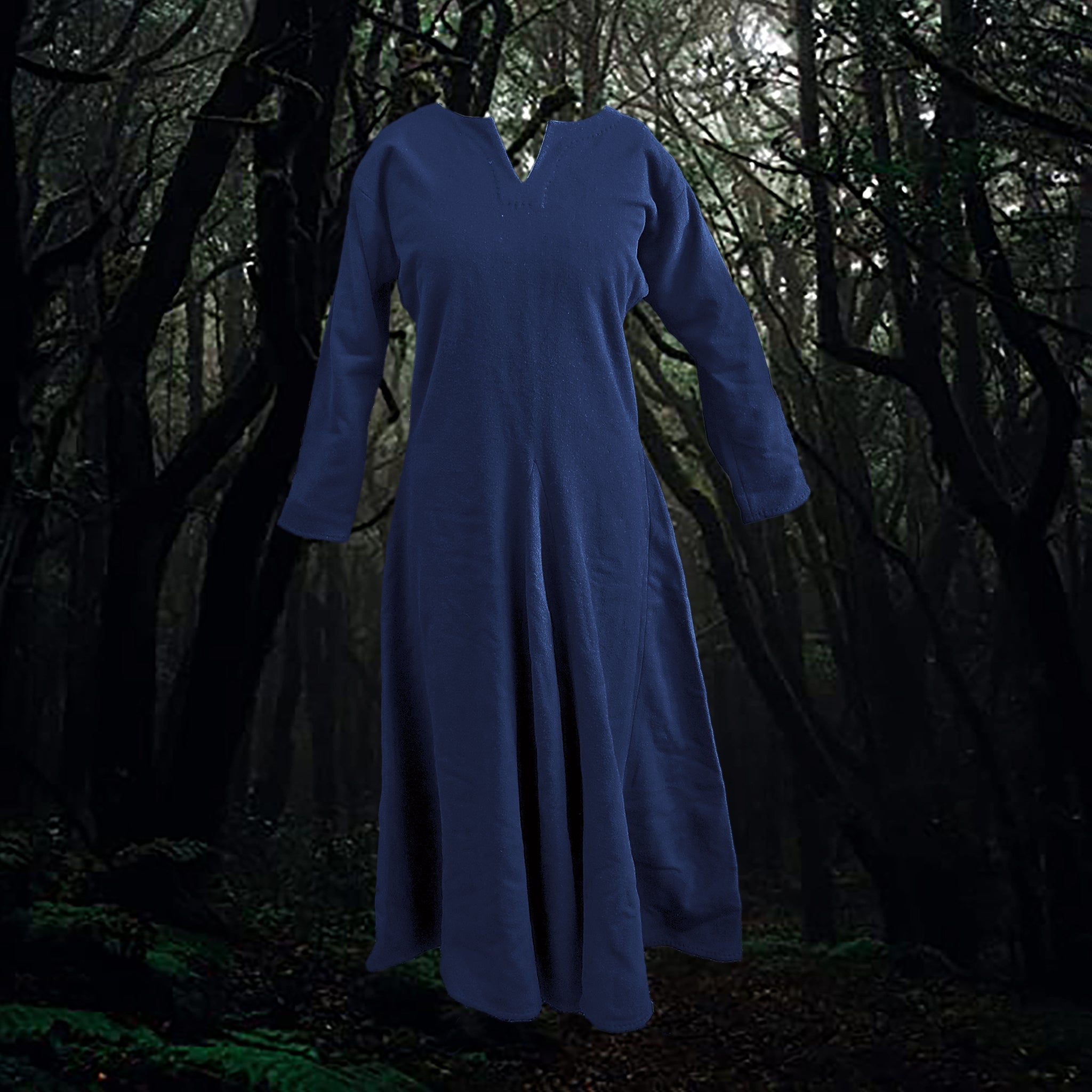 Handmade Wool Women's Viking Dress in Navy Blue