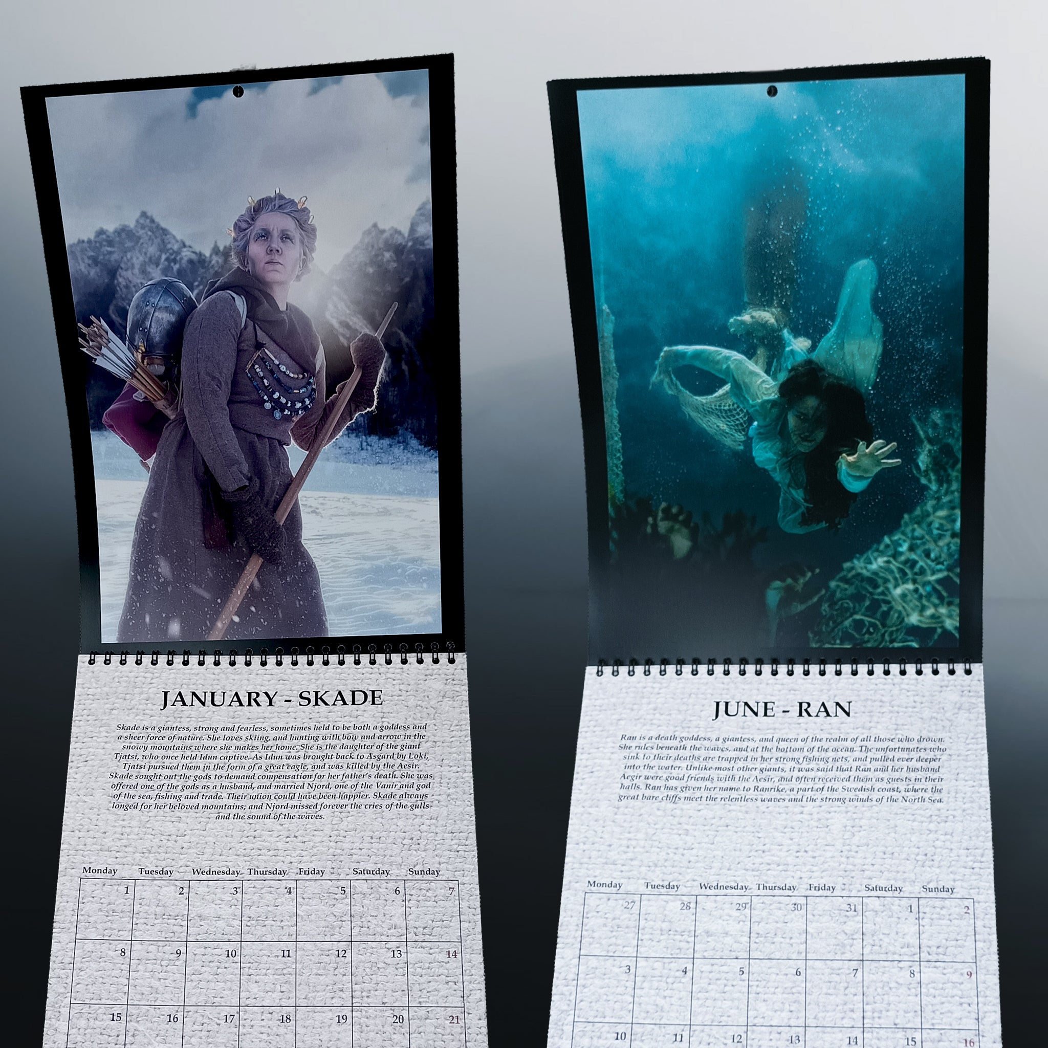 Norse Goddesses Calendar 2024 - January & June, Skade & Ran