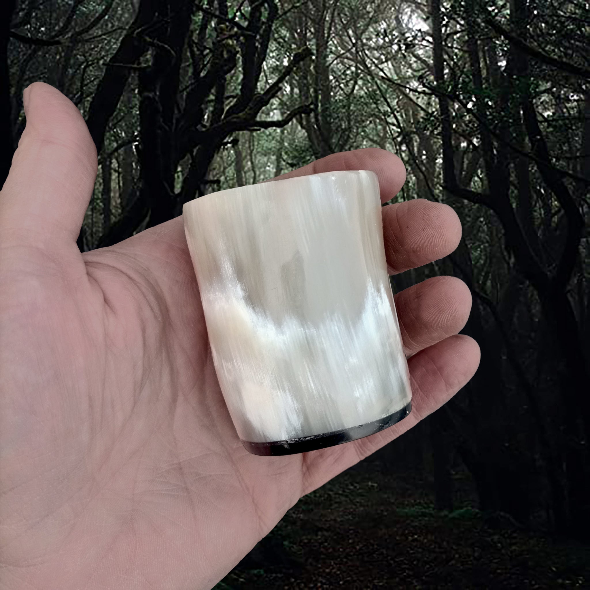 Handmade Cow Horn Dice Shaker / Shot Cup with Resin Base in Hand - Light Colour