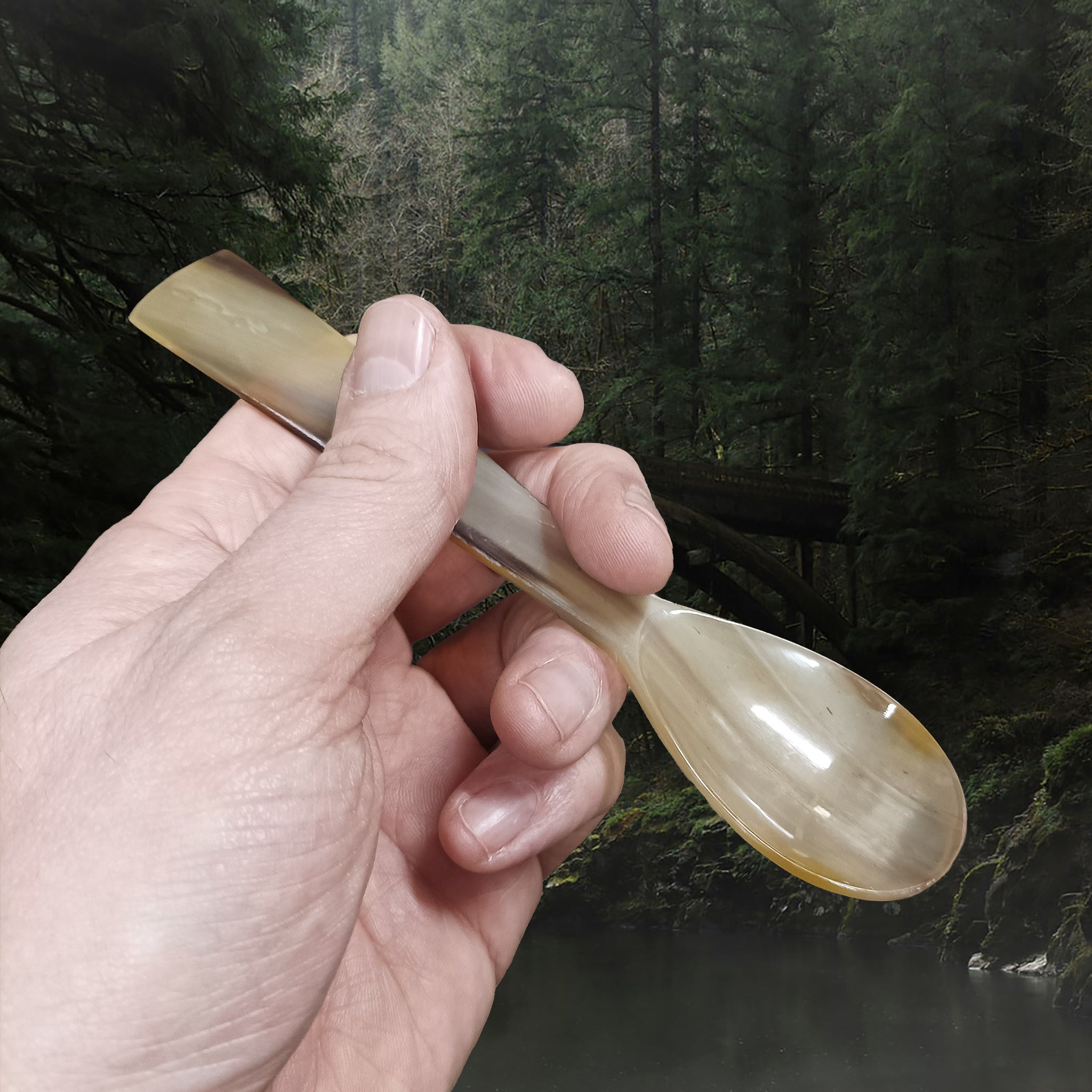 Small Horn Porridge Spoon in Hand
