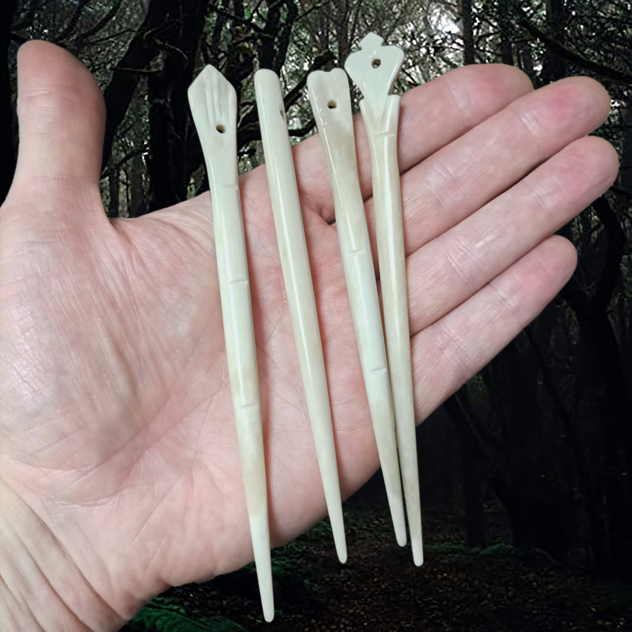 Large Bone Replica Viking Hair / Clothes Pins Set From Birka, Sweden on Hand