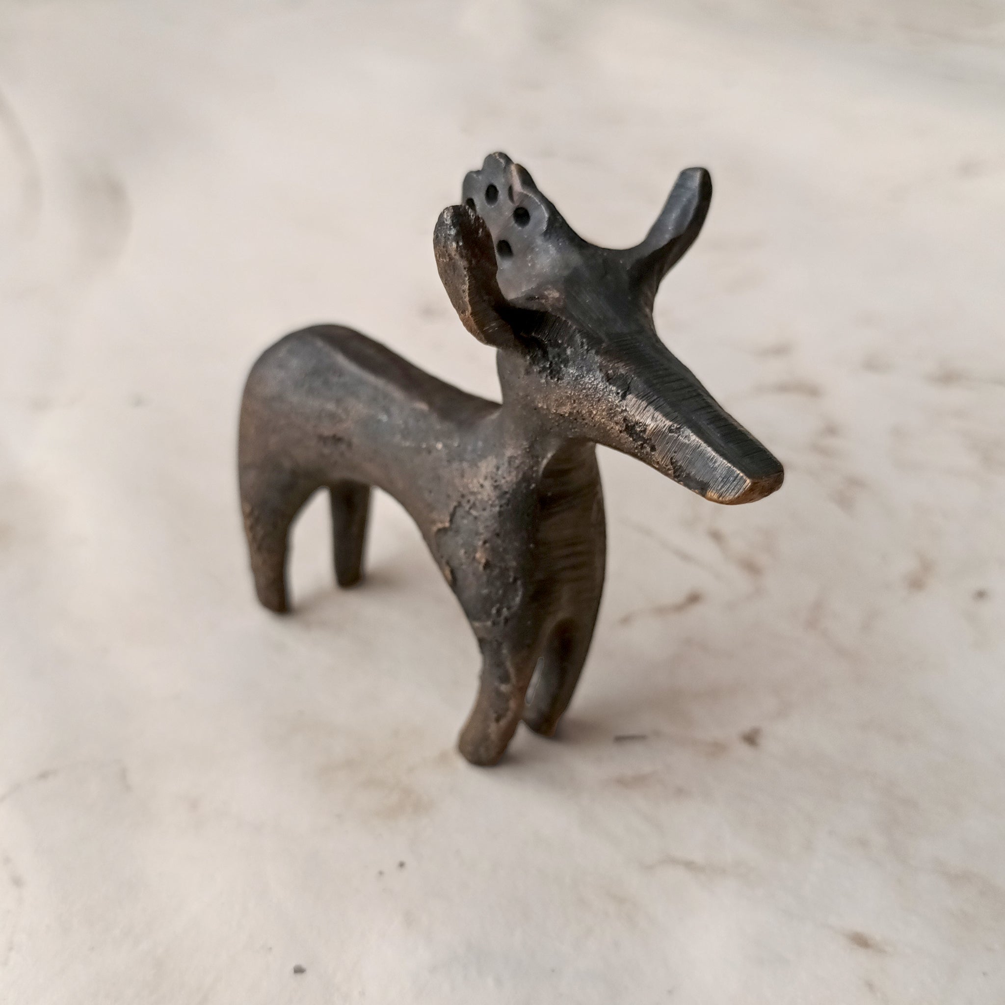 Bronze Age Scandinavian Bronze Bull / Reindeer Animal Statuette - Front Side Angle View