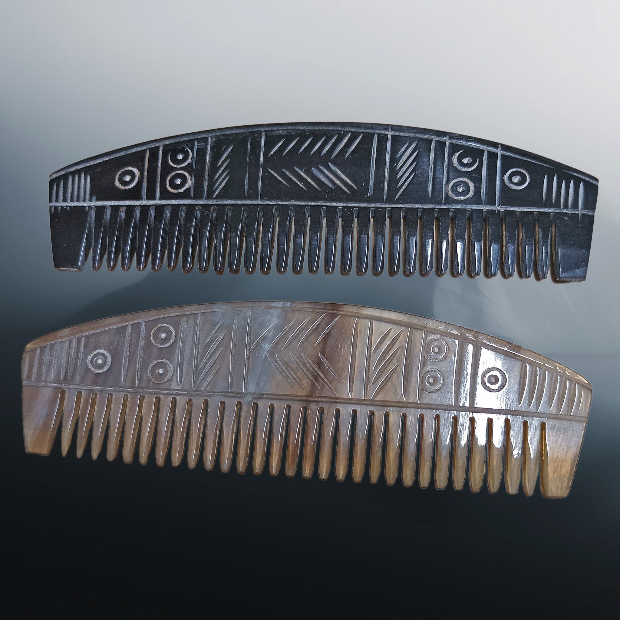 Decorated Horn Viking Combs - Dark & Light Colour Variations