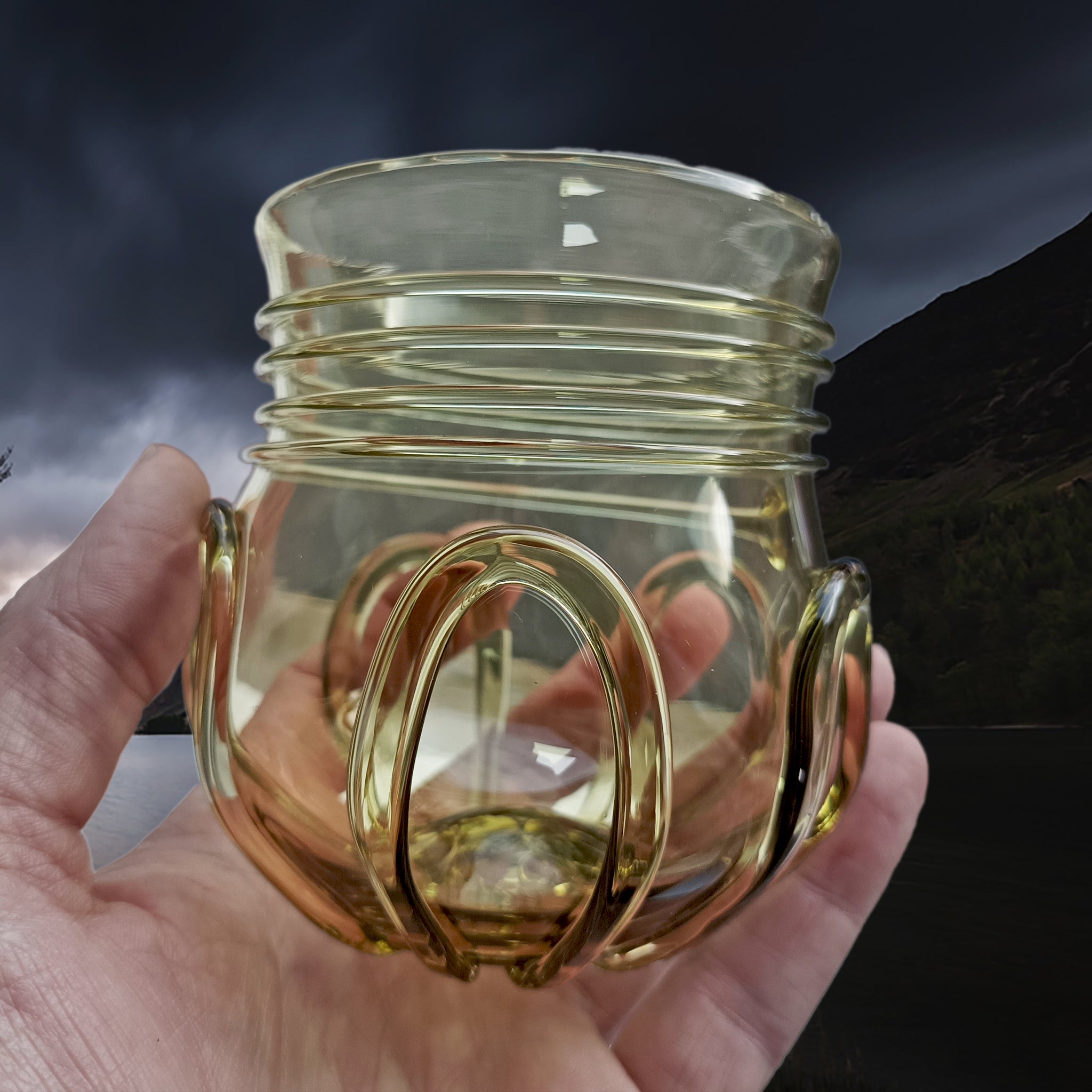 Handmade Round Viking Glass From Birka in Hand