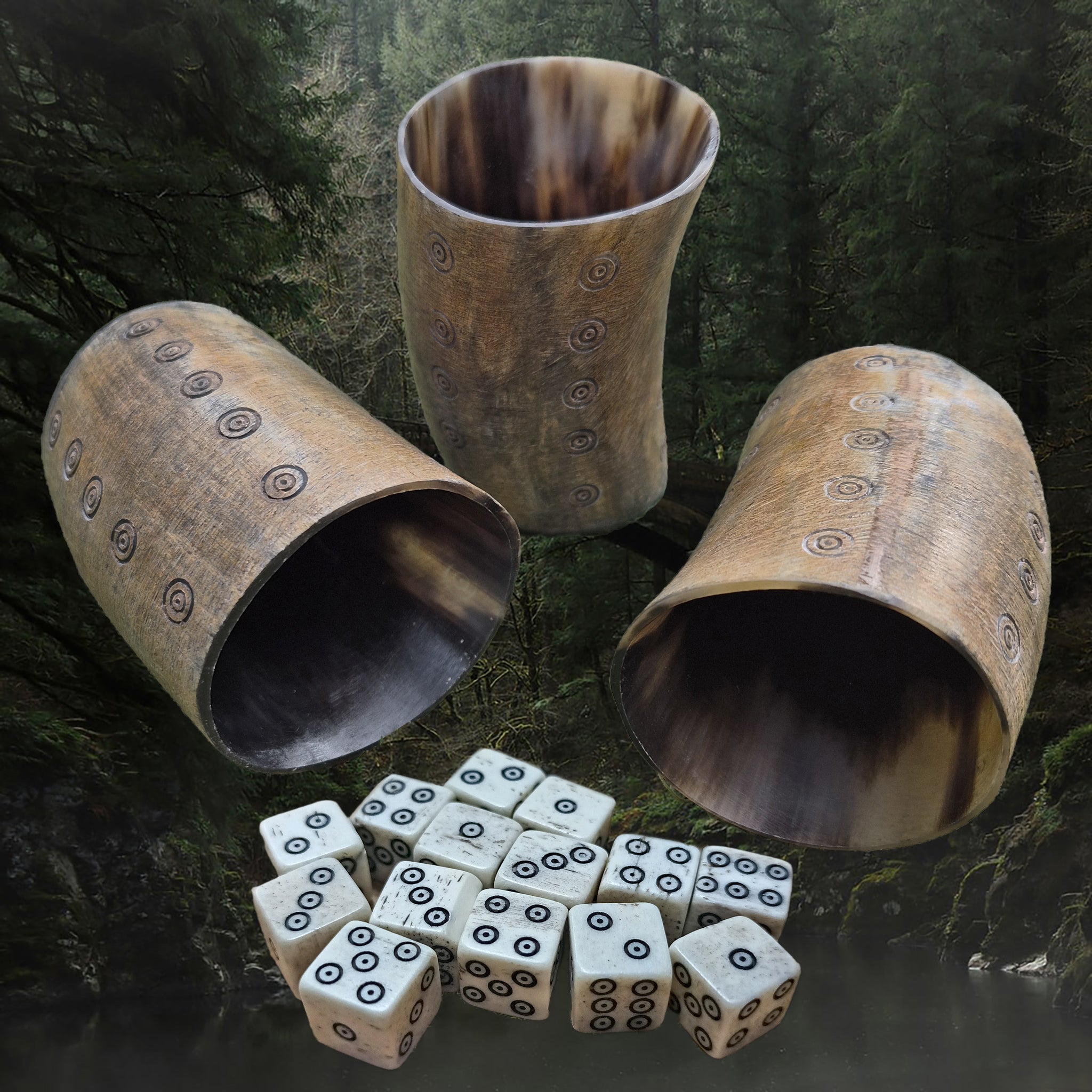 Handmade Replica Viking Age Horn Dice Cups from Vimose, Denmark with Bone Replica Viking Dice