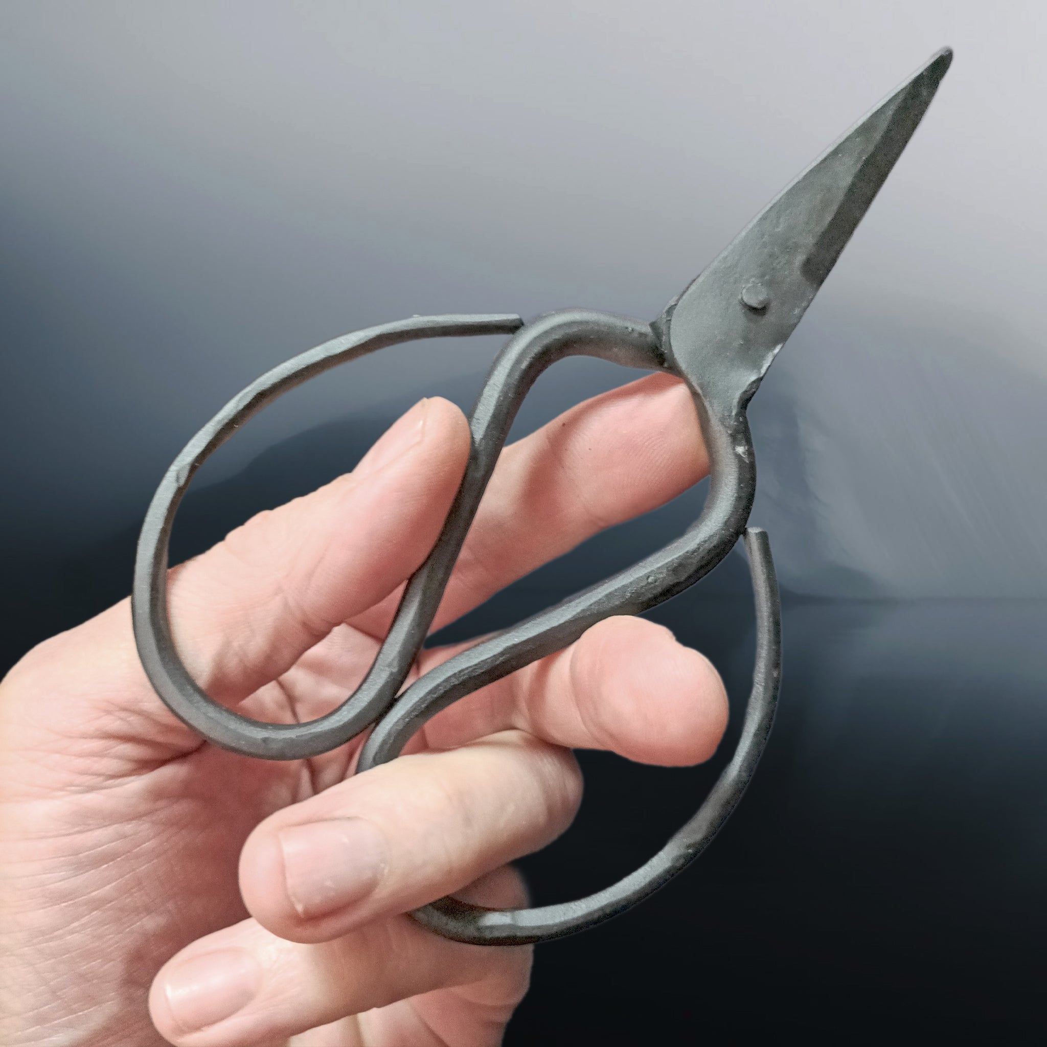 Hand-Forged Replica Medieval Iron Scissors in Hand