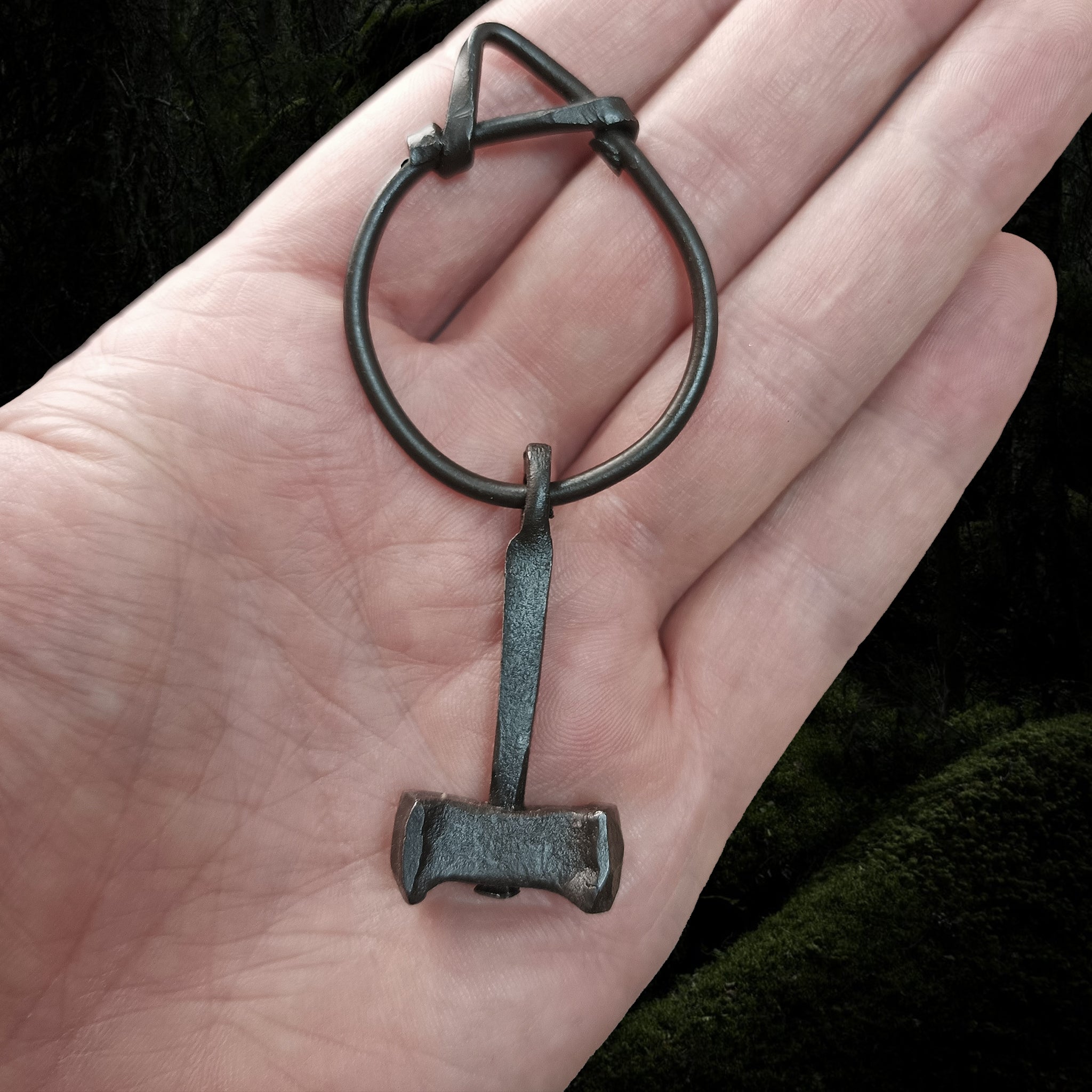 Iron Replica Thors Hammer Pendant from Läby, Sweden on Hand