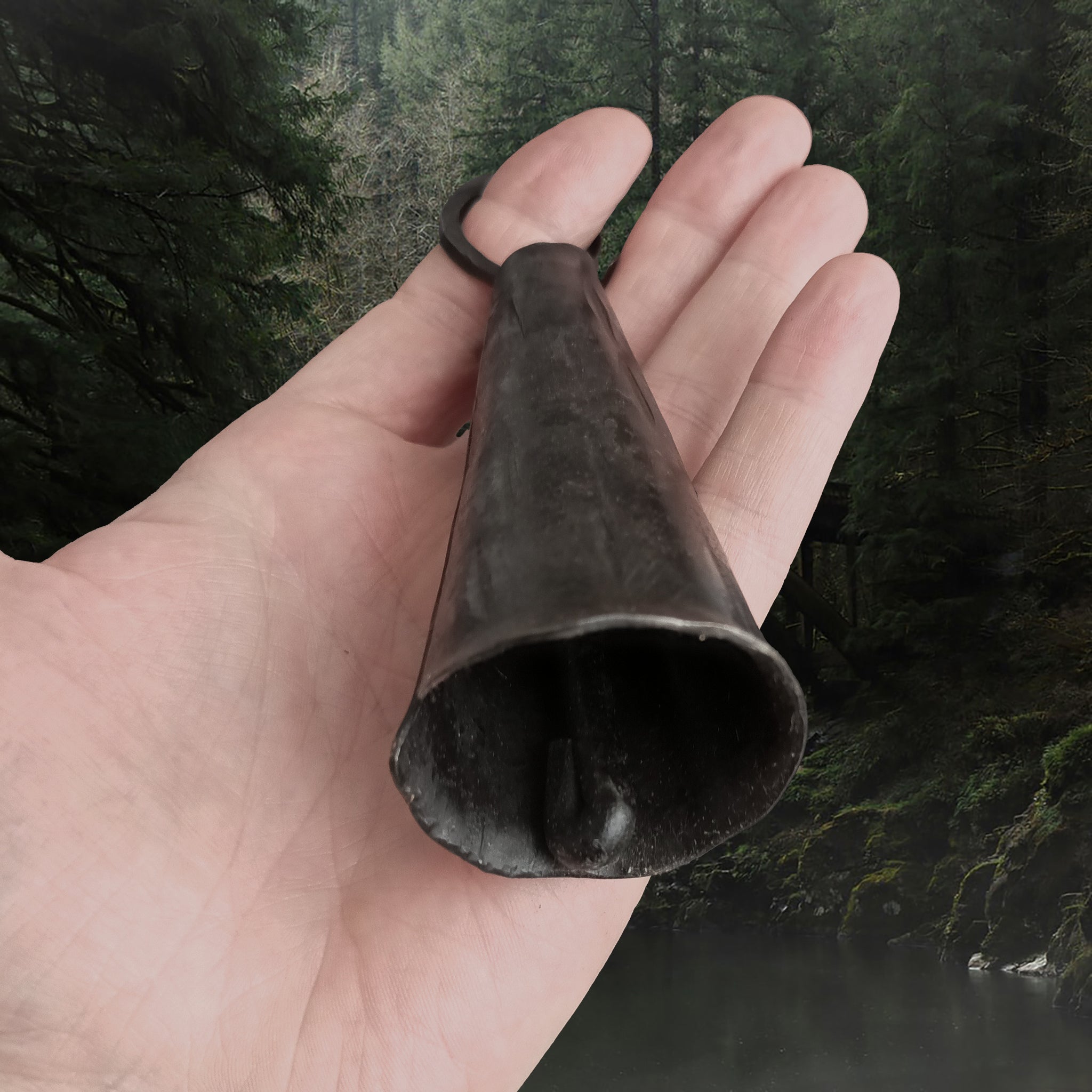 Hand-Forged Iron Sheep / Cattle / House Bell Replica from Viking Age Norway in Hand - Inside View