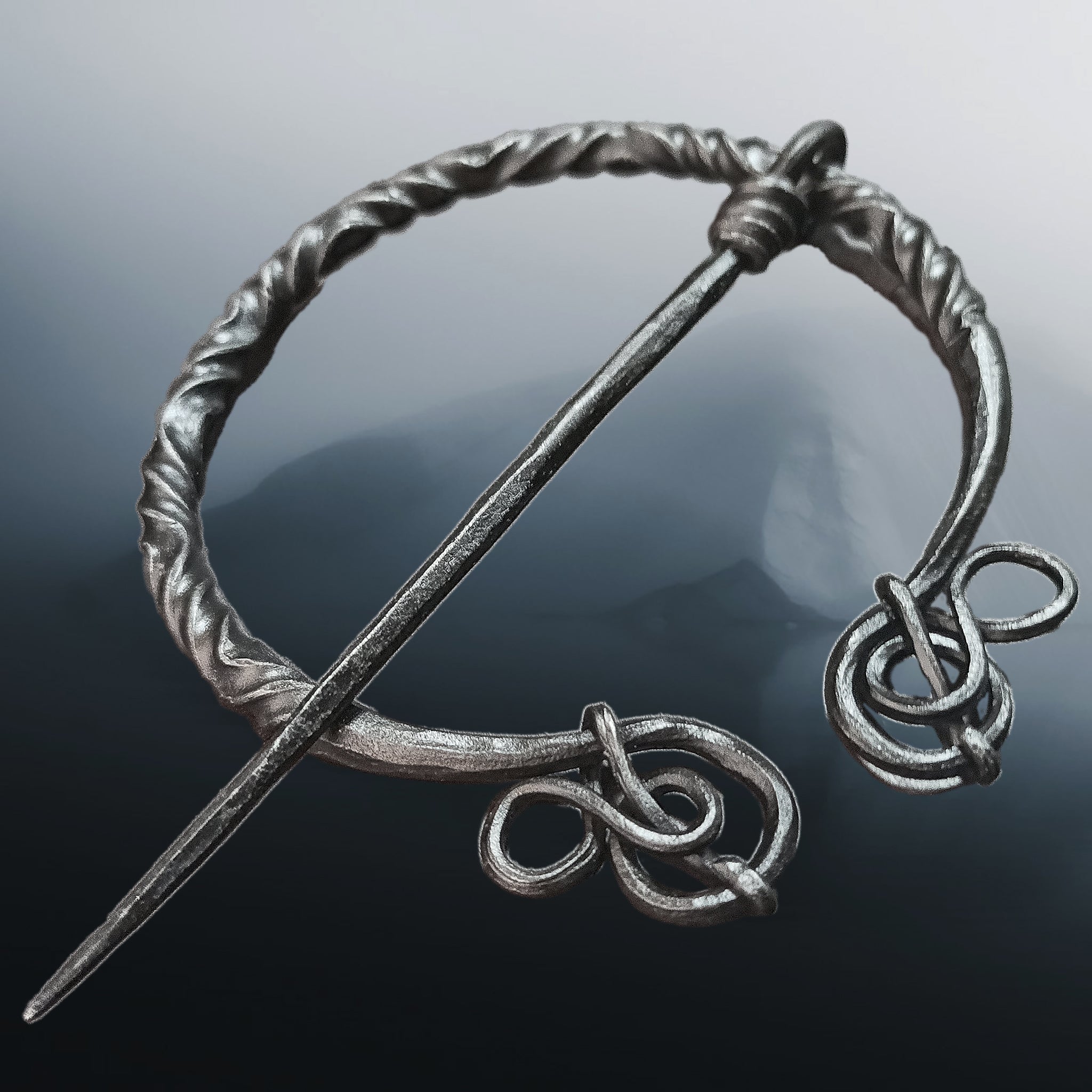 Large Decorated Iron Viking Cloak Pin from Birka - Angle View