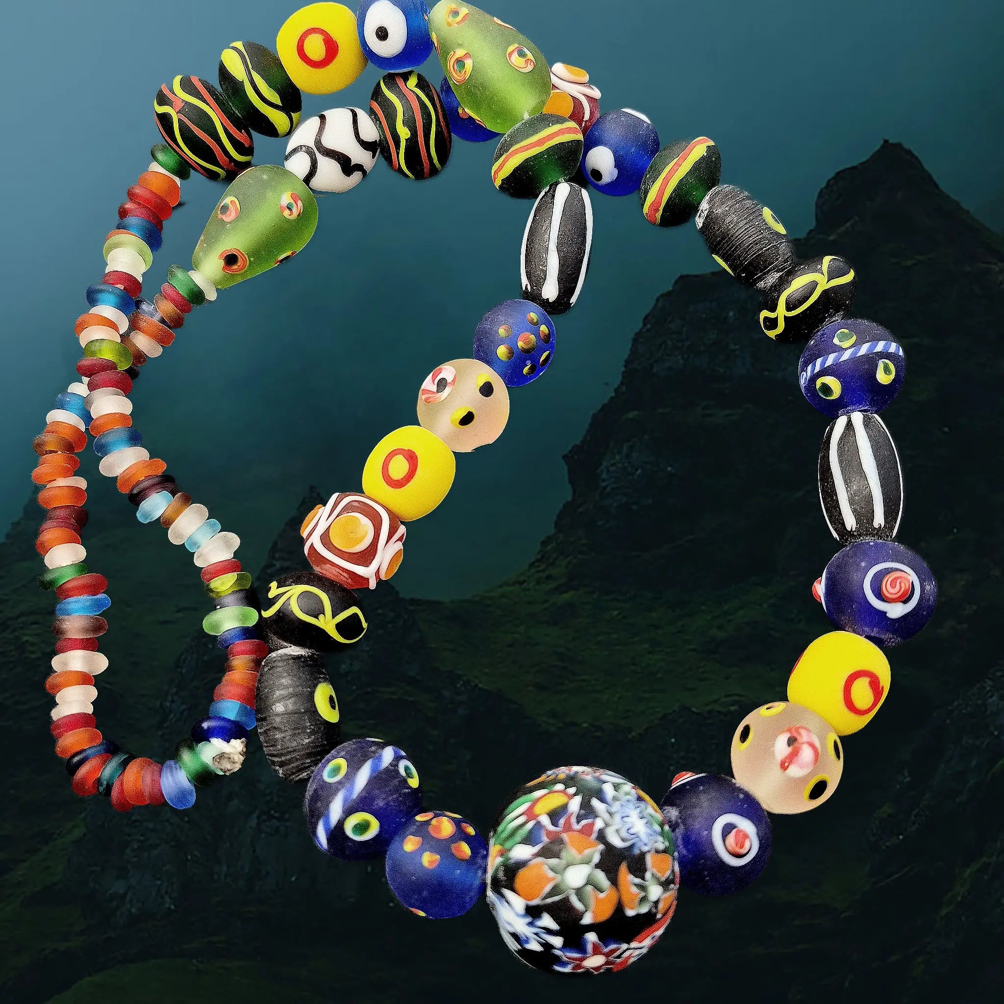 Viking Age Replica Large Glass Bead Necklace from Gotland - Bent Double