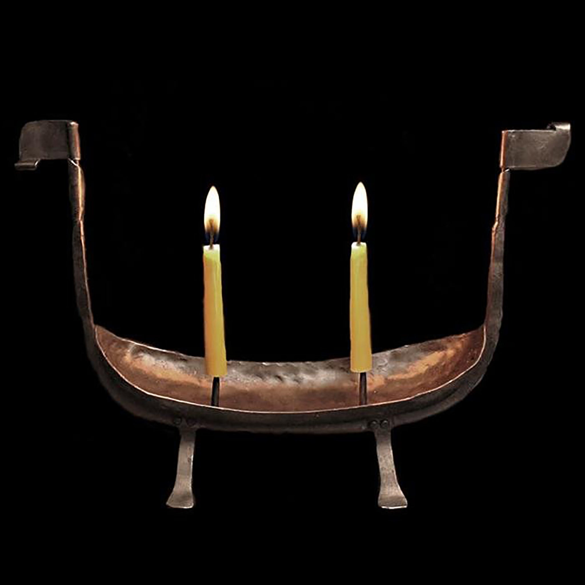 Hand-Forged Iron Candle Holder Replica from 12th Century Norway with 100% Beeswax Candles