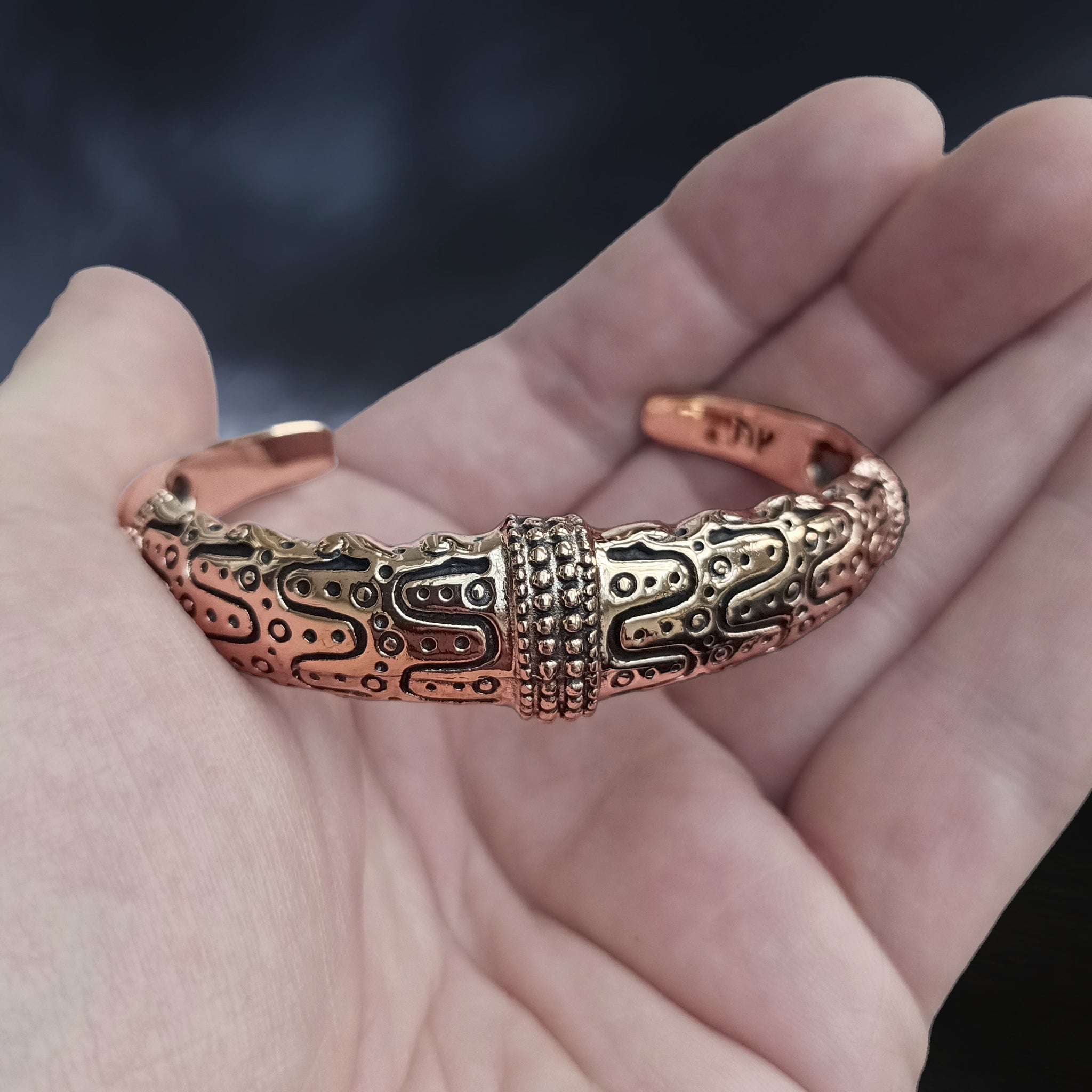 Danish Viking Bronze Bracelet from Falster in Hand - Front View
