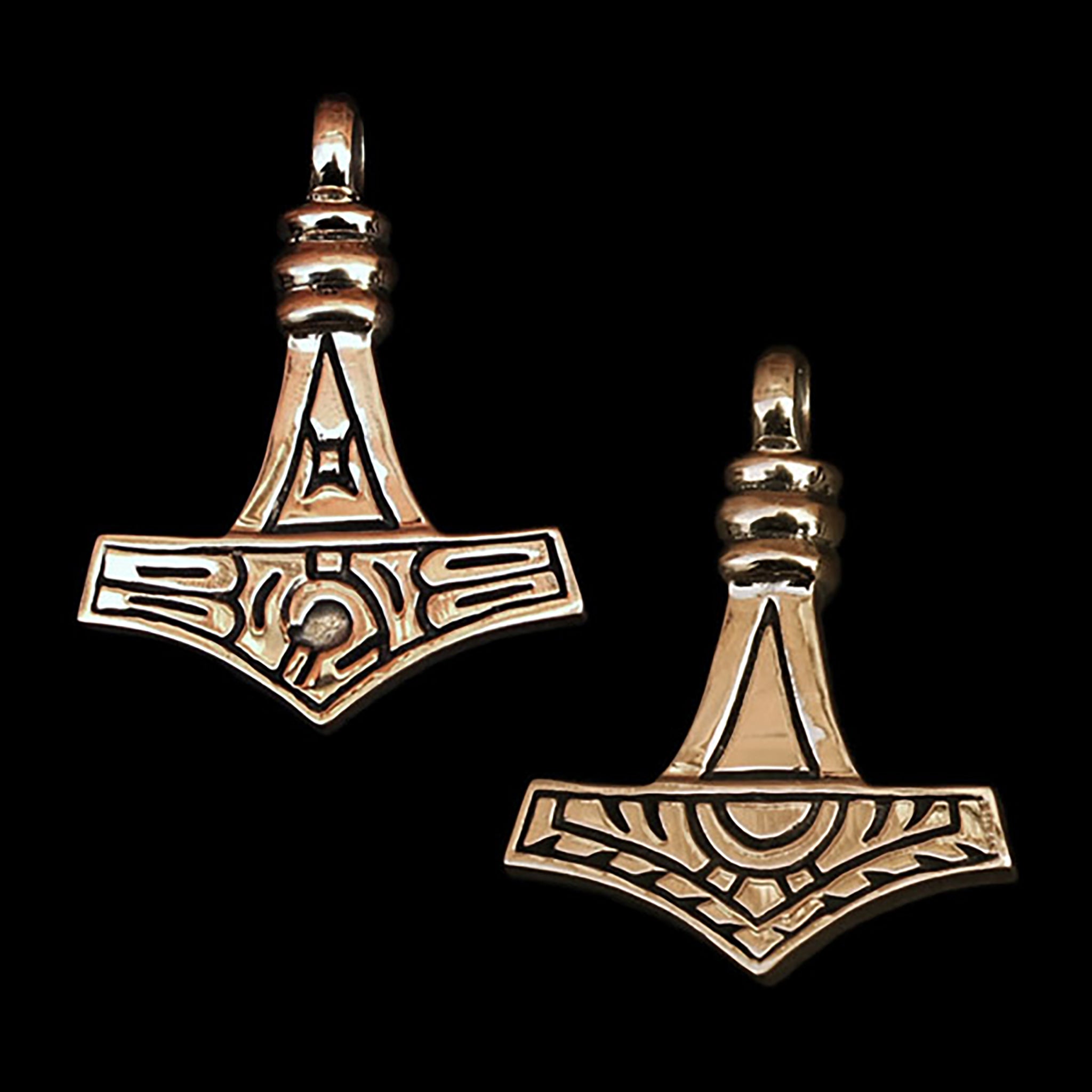 Bronze Gotland Replica Thors Hammer Pendant - Front and Back