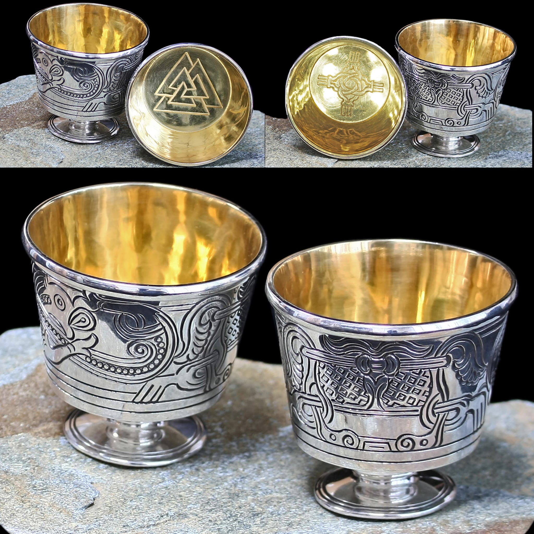 Handmade Silver and Gold Replica Jelling Cups - Rare Viking Jewelry