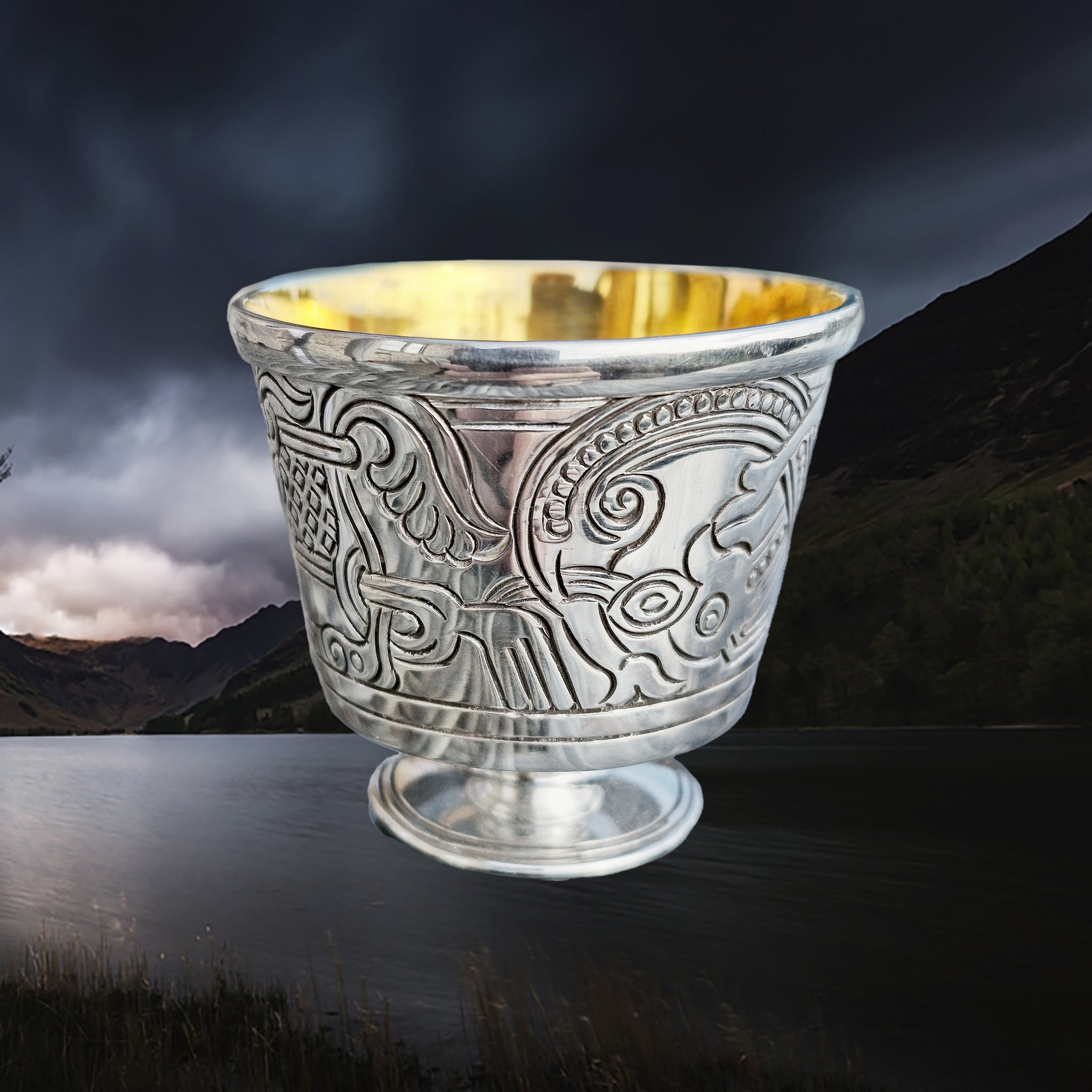 Solid Silver Handmade Jelling Cup Viking Replica with Gold Plated Interior