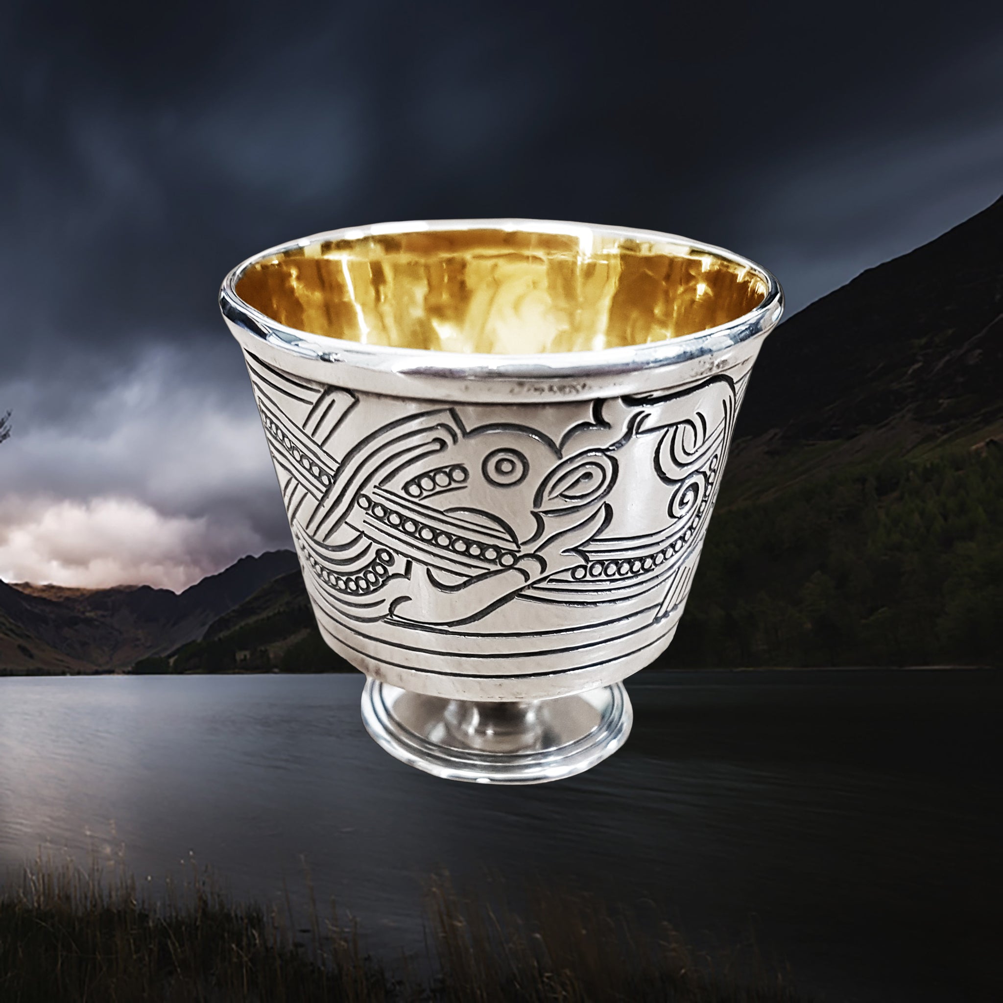 Solid Silver Handmade Jelling Cup Viking Replica with Gold Plated Interior