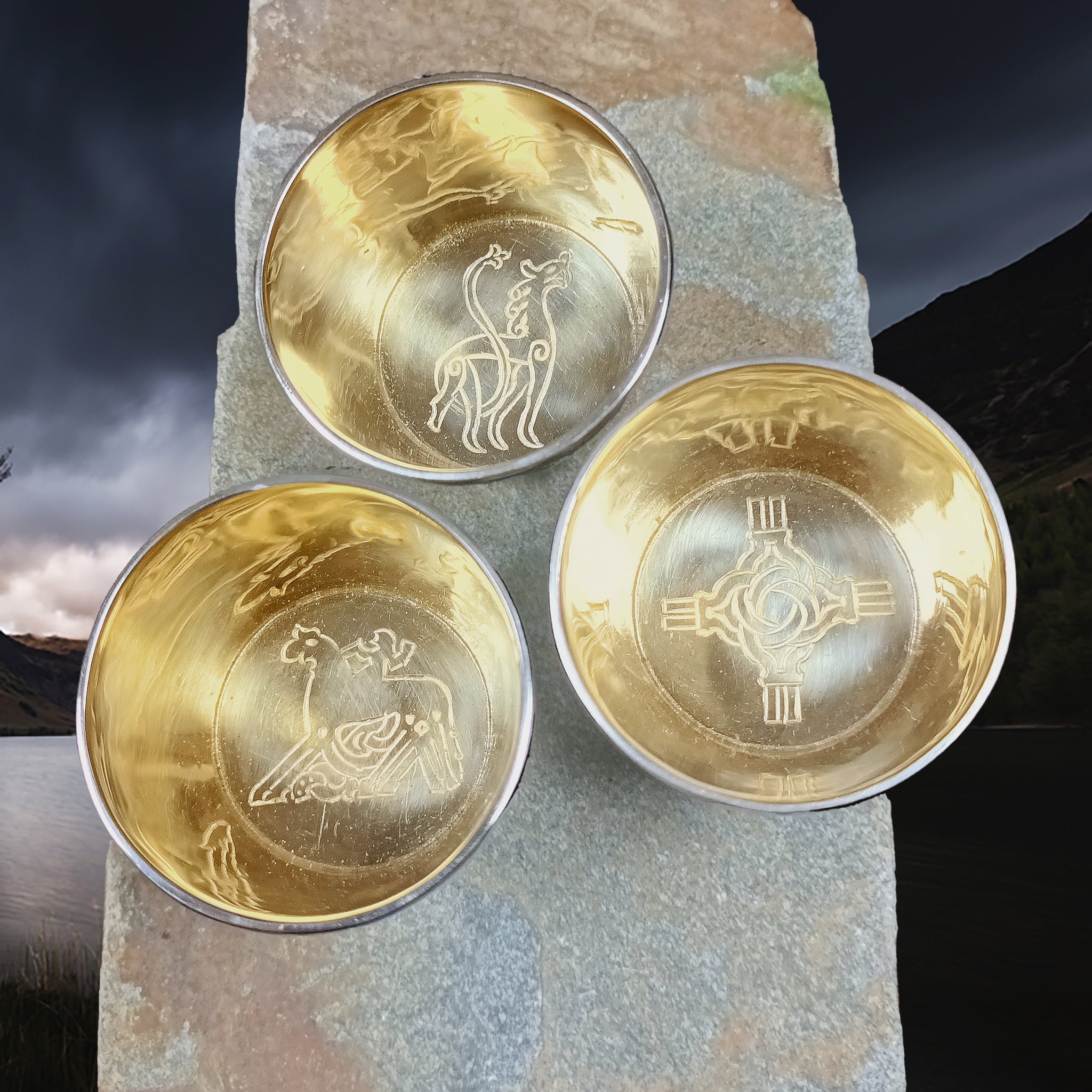 Solid Silver Handmade Jelling Cups Viking Replicas with Gold Plated Interior Designs 