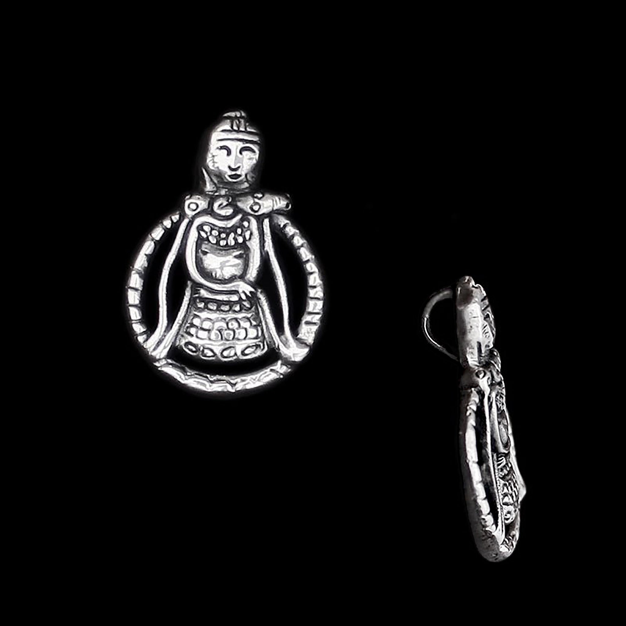 Small Silver Circular Freya Pendant - Front and Side View
