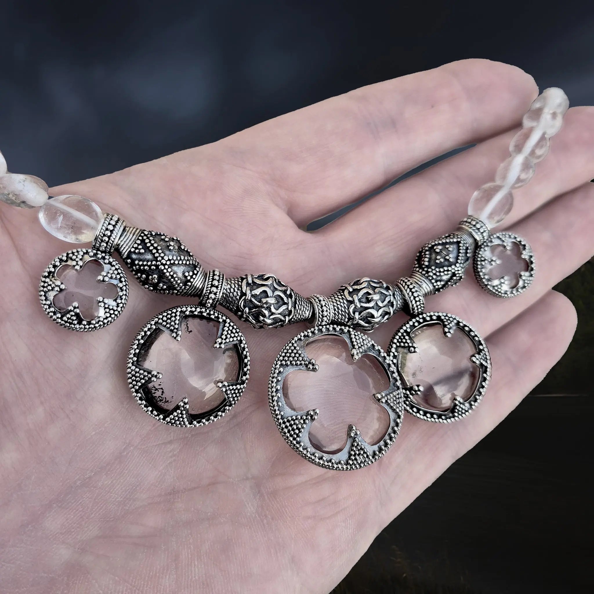 5 Lens Rock Crystal & Silver Necklace from Gotland - Viking Jewelry