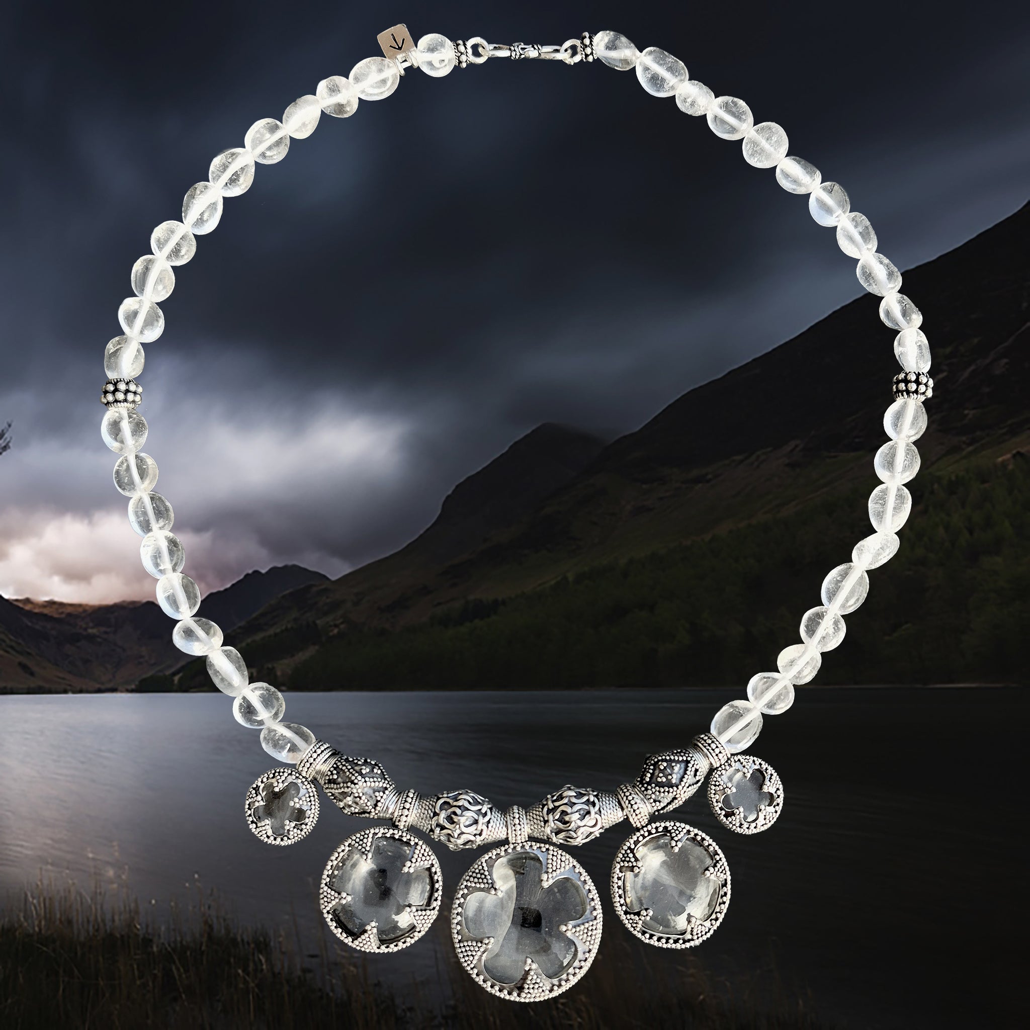 5 Lens Rock Crystal & Silver Necklace from Gotland - Viking Jewelry