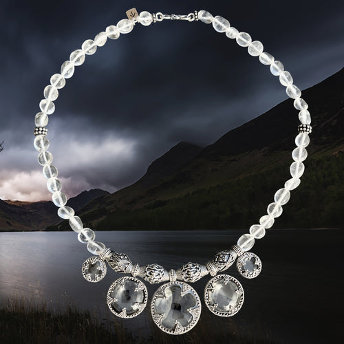 5 Lens Rock Crystal Silver Necklace Replica from Gotland