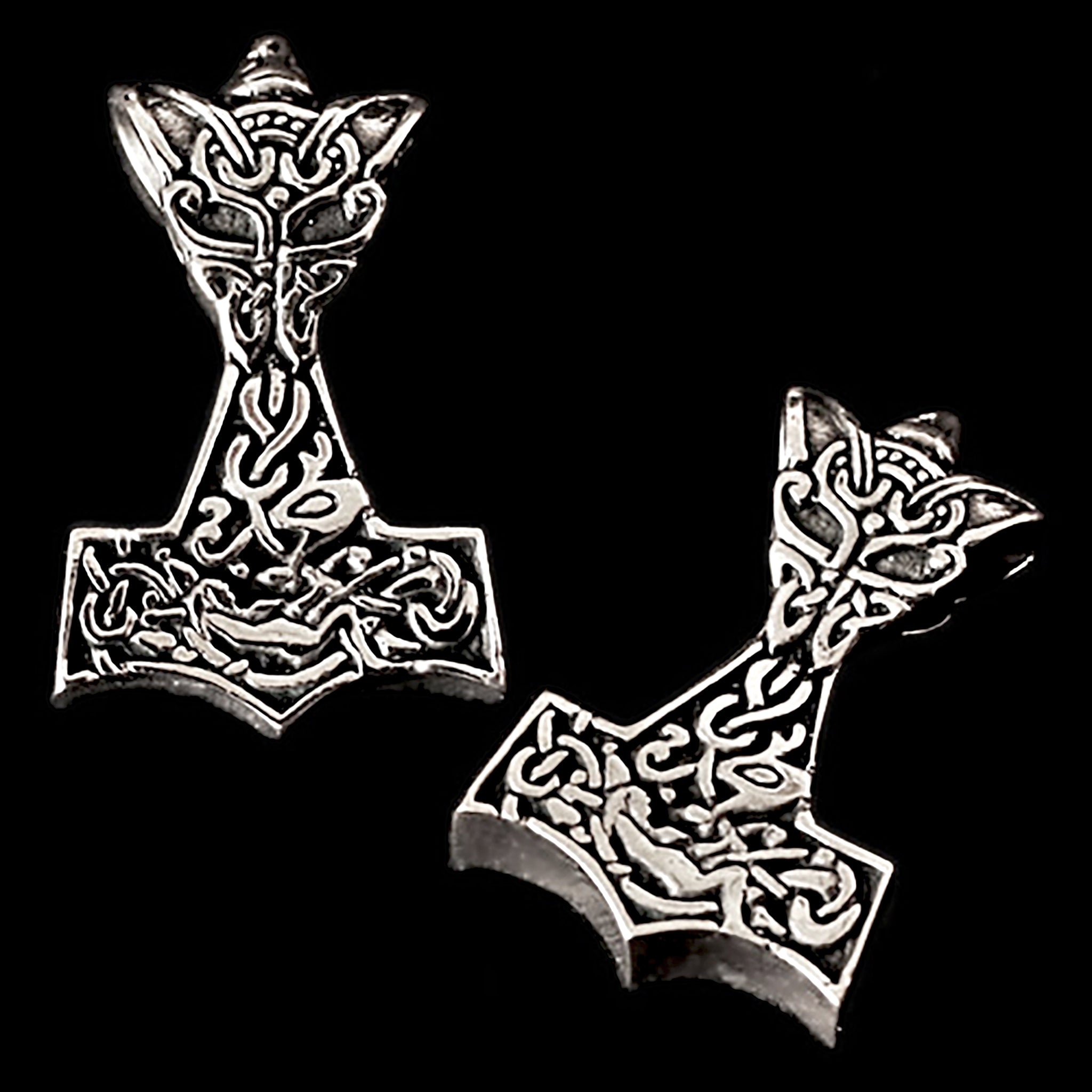 Silver Wolf Thors Hammer Viking Pendant by Kai Uwe Faust - Front & Side Angle