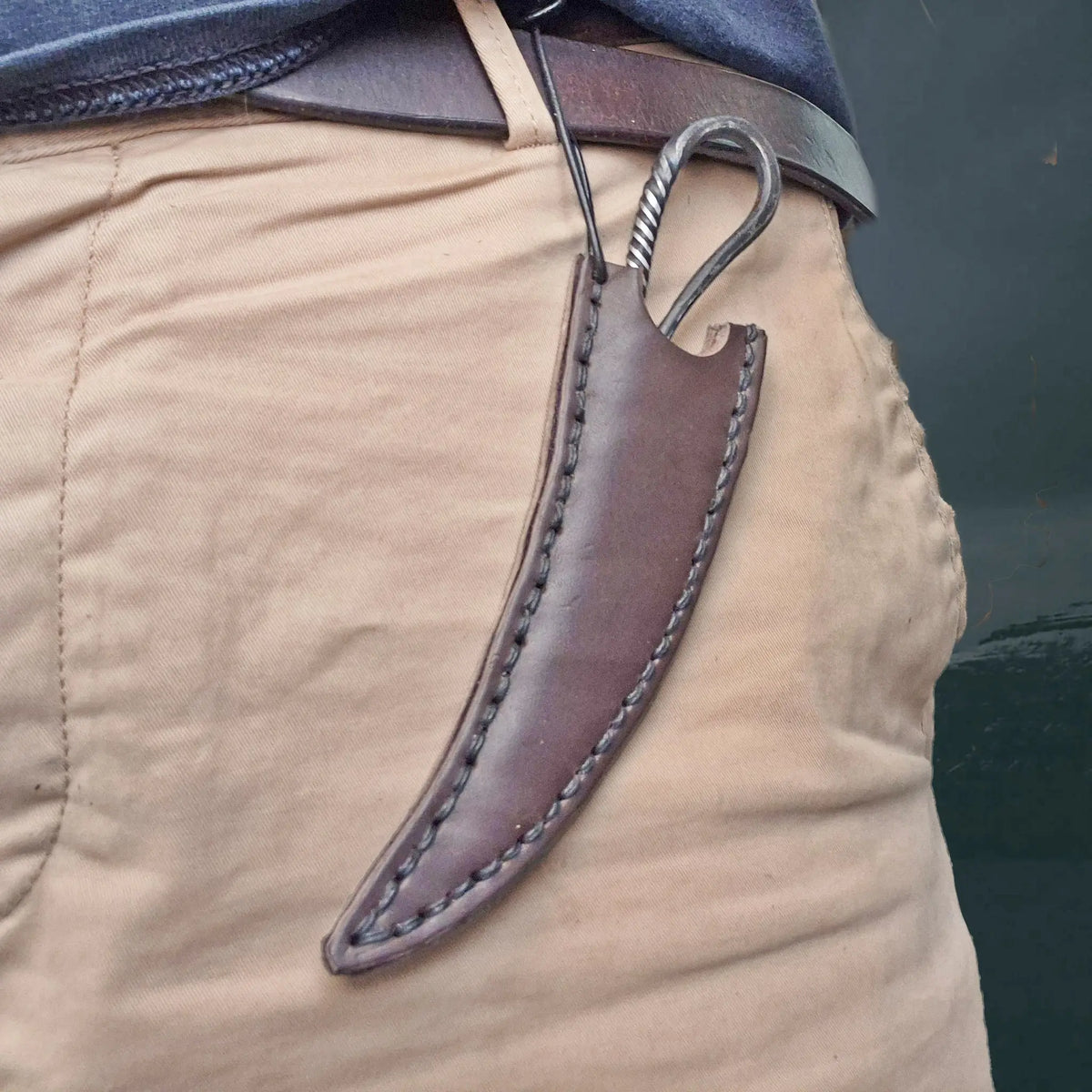 Authentic Hand-Forged Replica Iron Age Woman's Knife in Handmade Leather Sheath on Belt