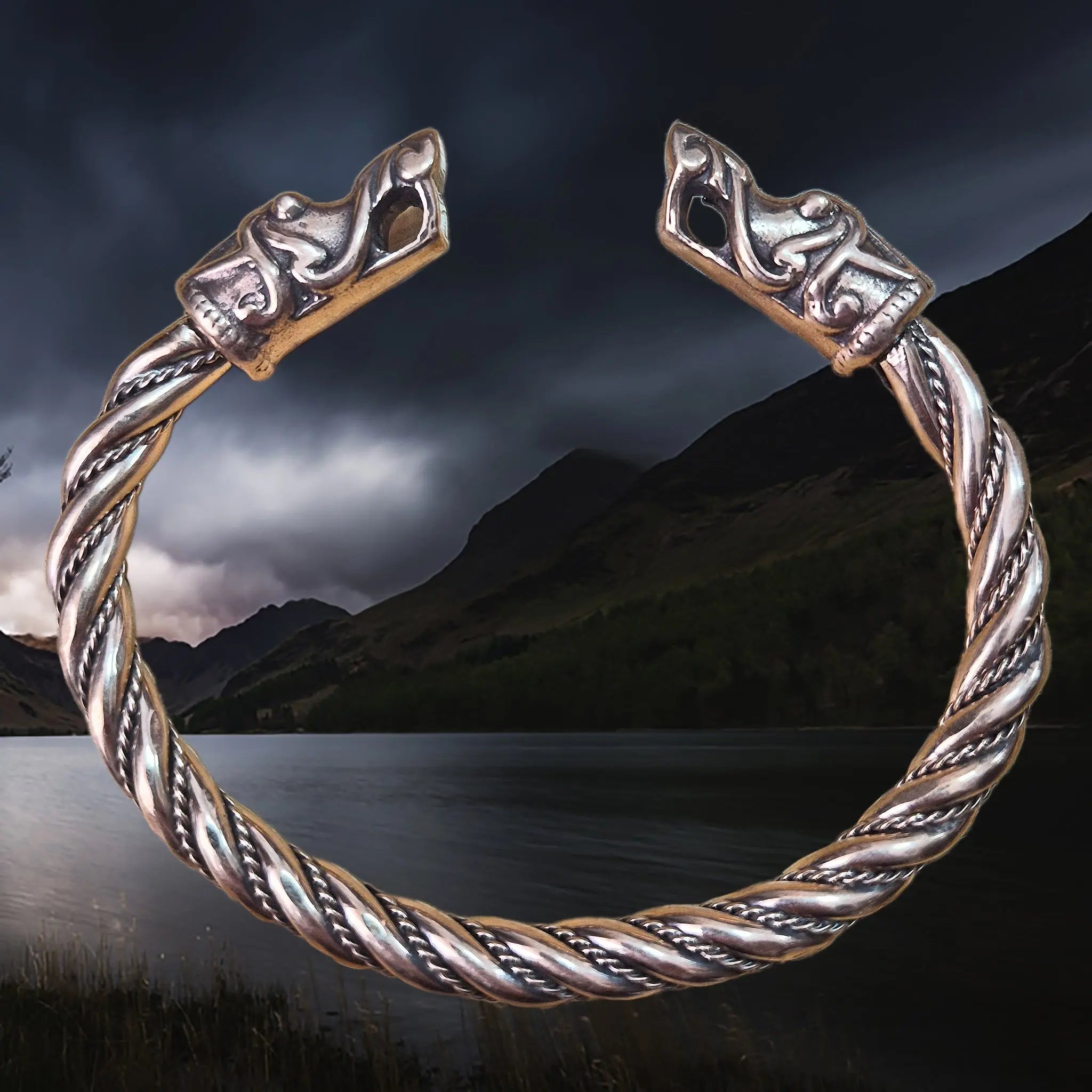 Handmade Twisted Bronze Bracelet With Gotlandic Dragon Heads