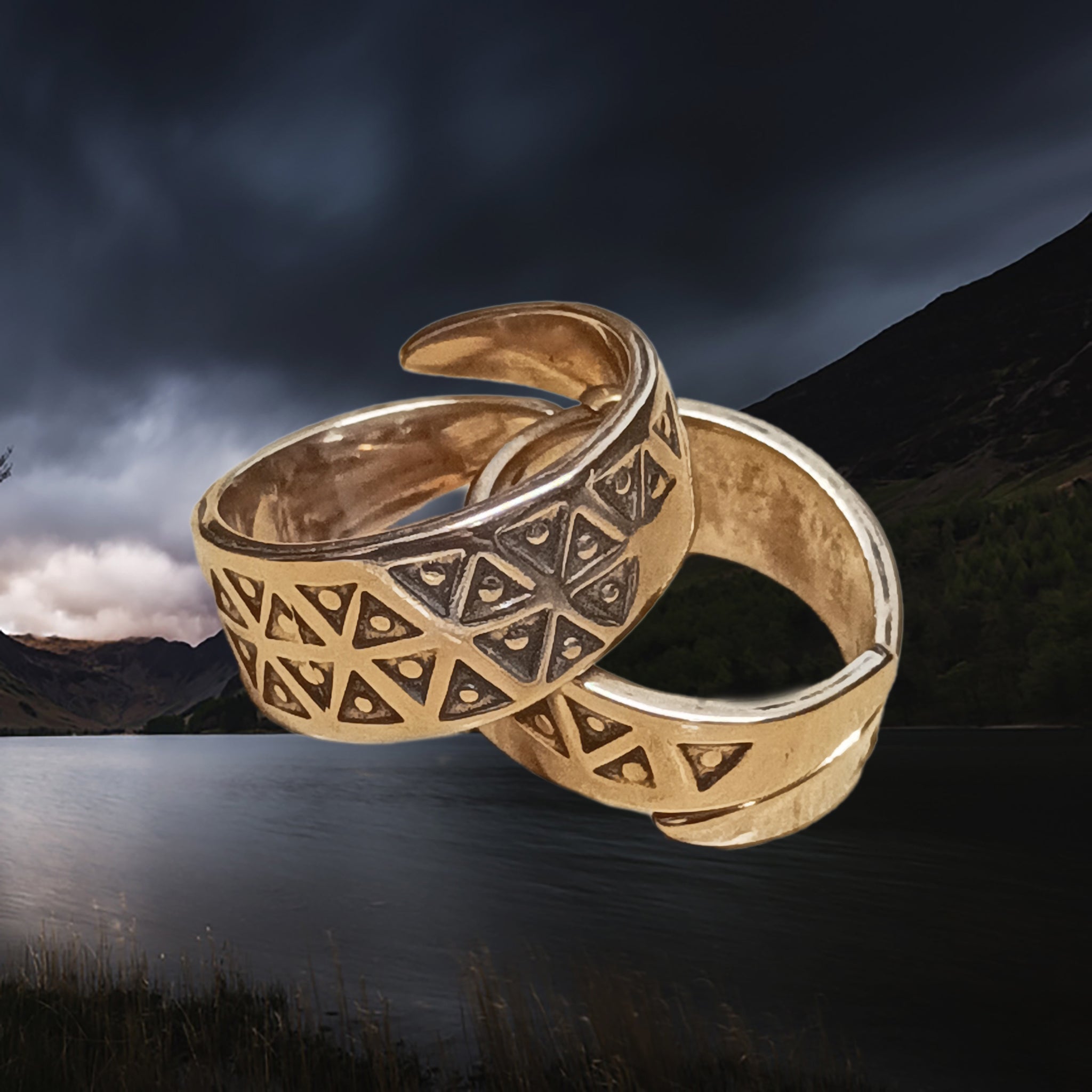 Bronze Replica Viking Rings with Stamped Viking Design - Medium & Large Sizes